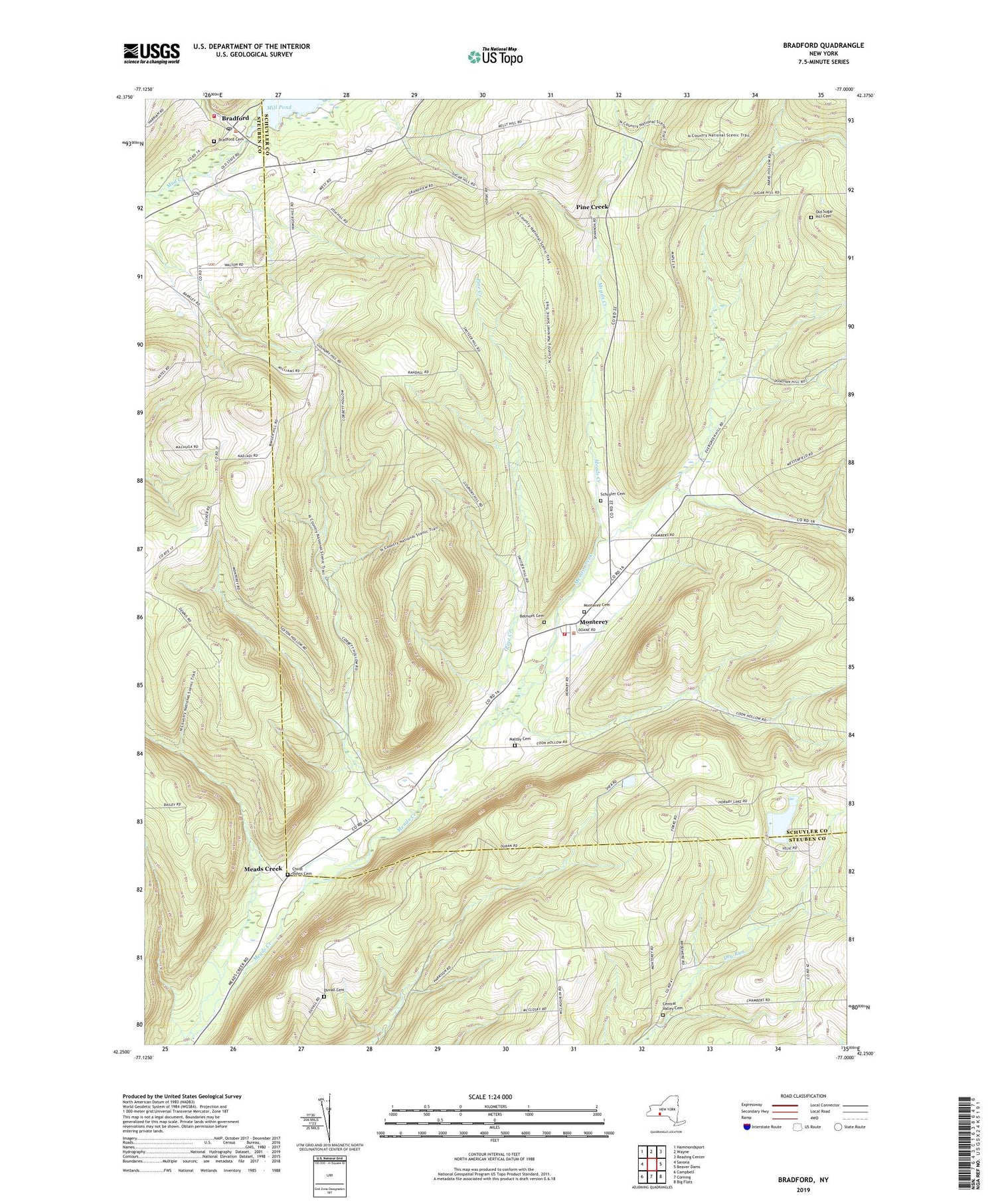 Bradford New York US Topo Map Image