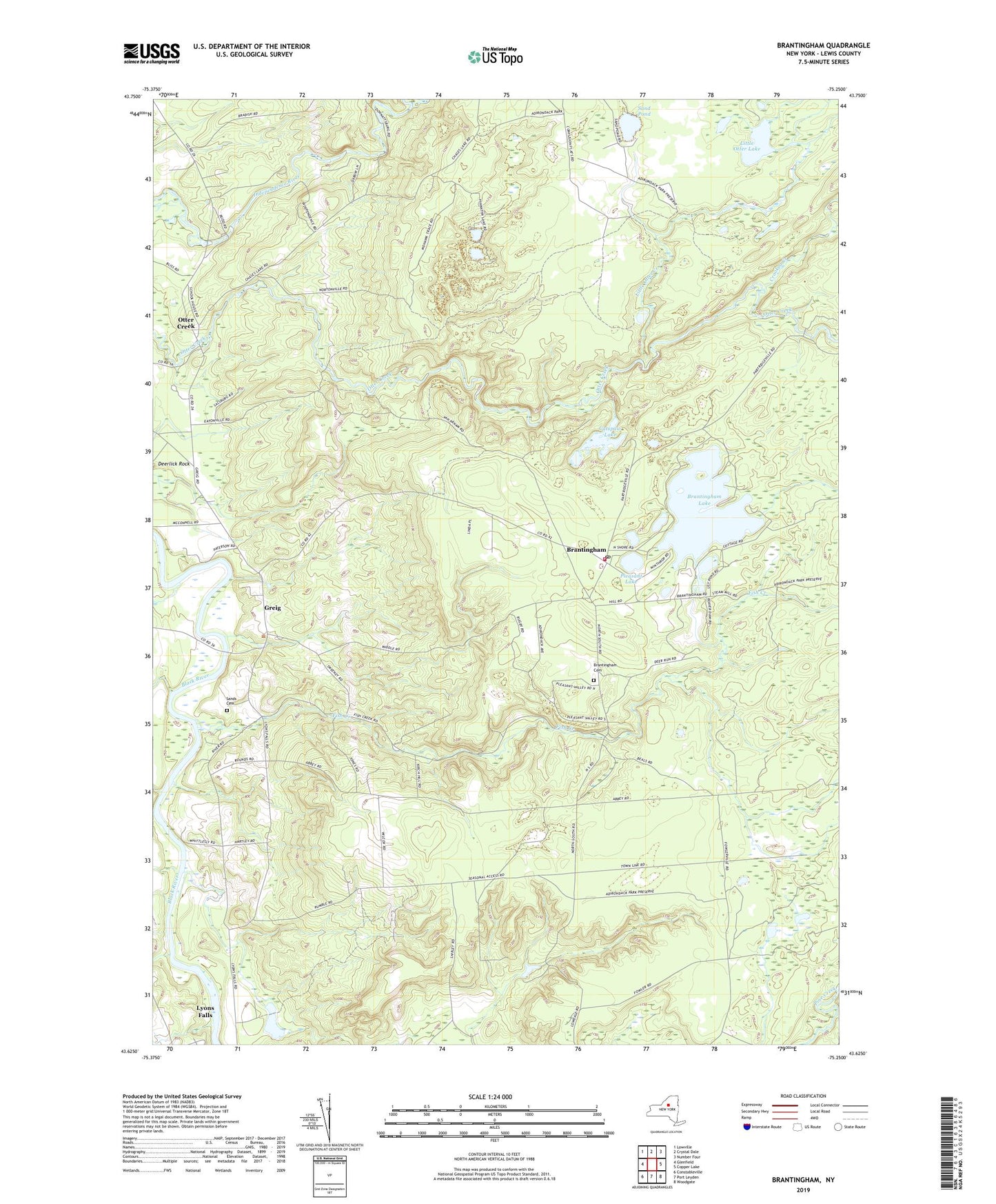 Brantingham New York US Topo Map Image