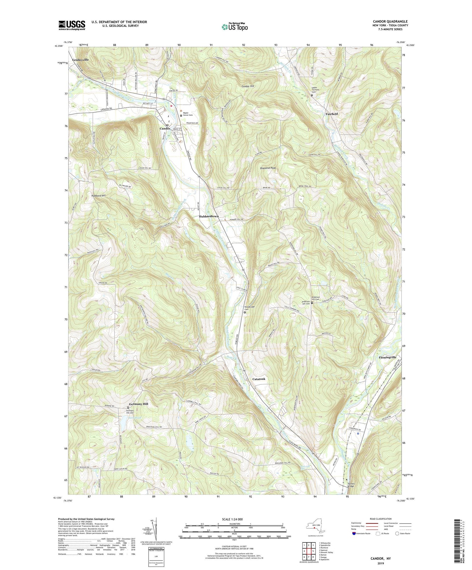 Candor New York US Topo Map Image