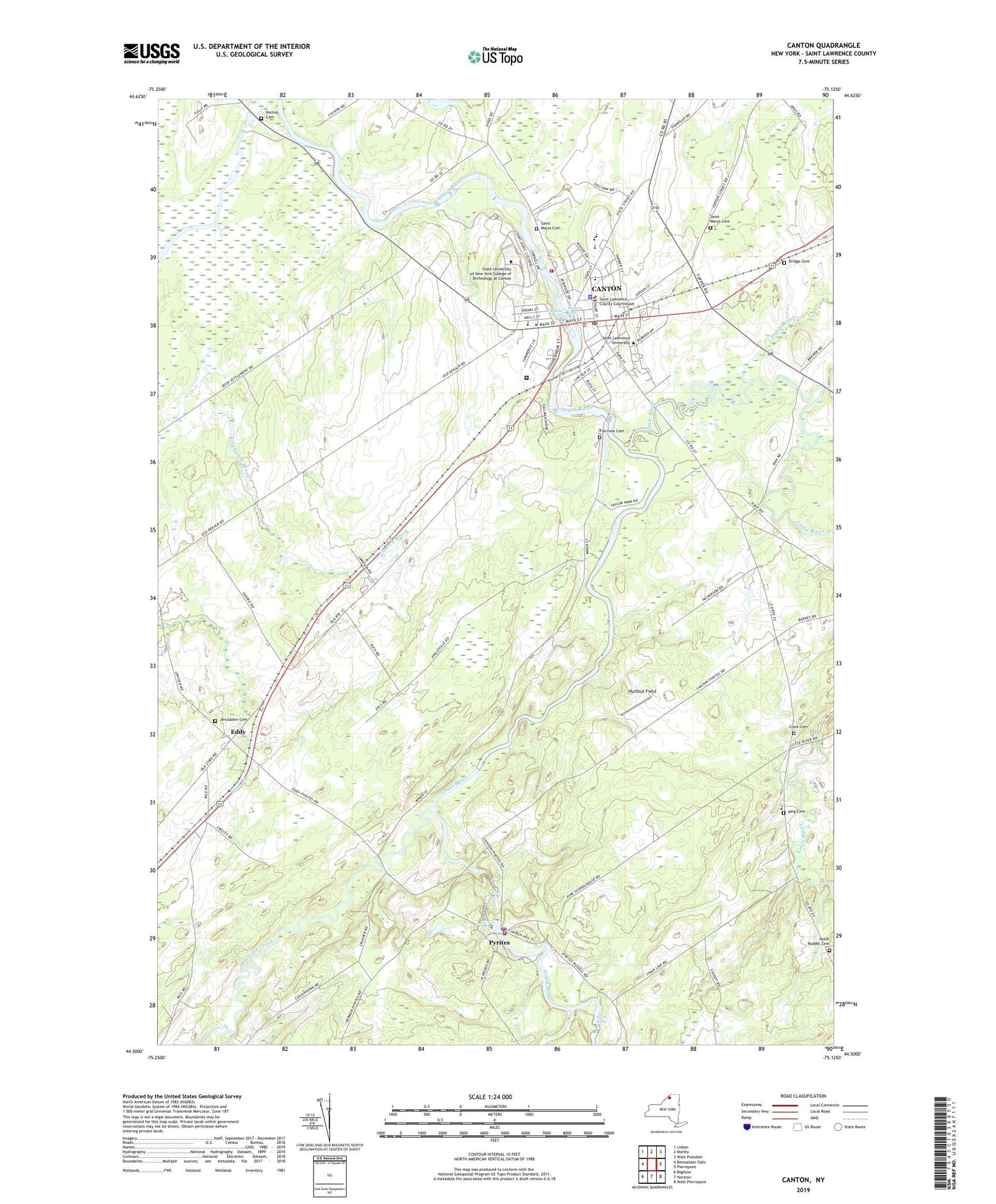 Canton New York US Topo Map Image