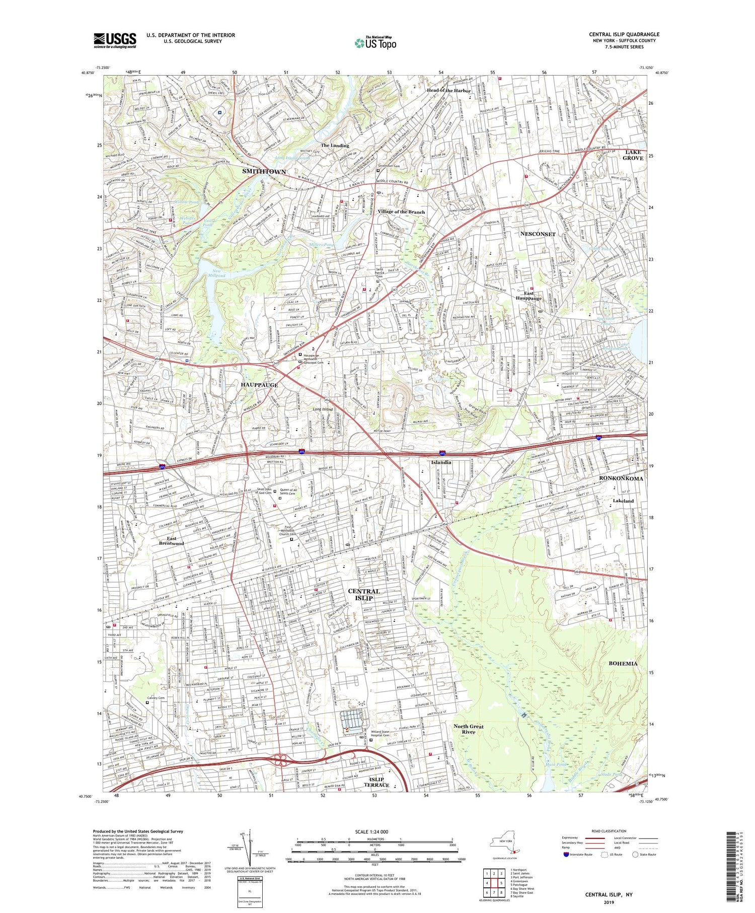 Central Islip New York US Topo Map Image