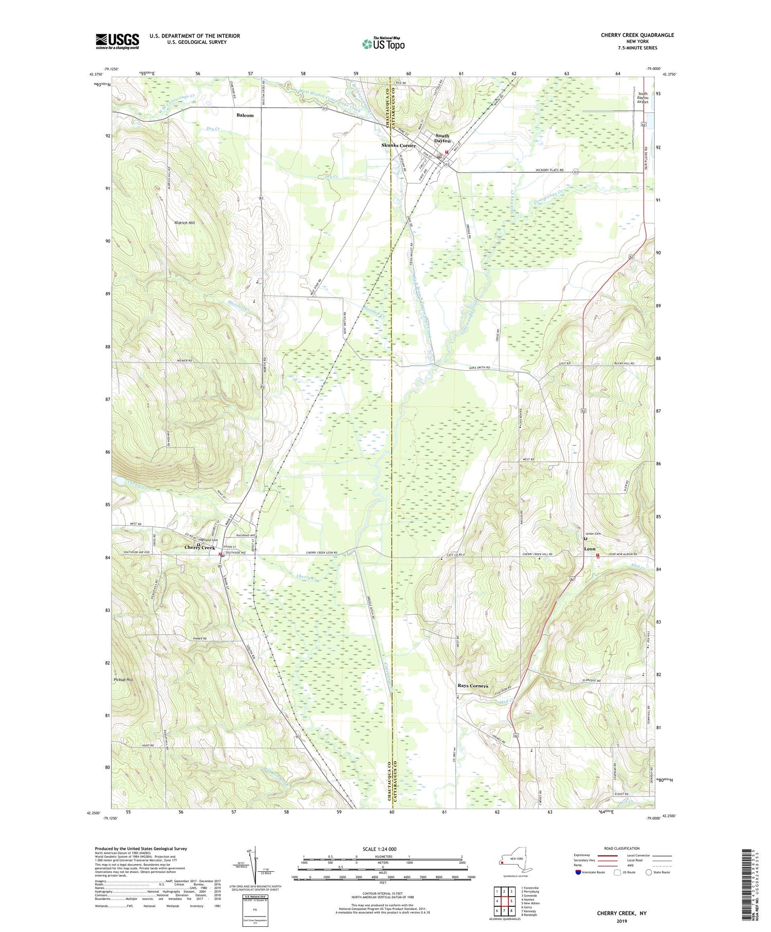 Cherry Creek New York US Topo Map Image