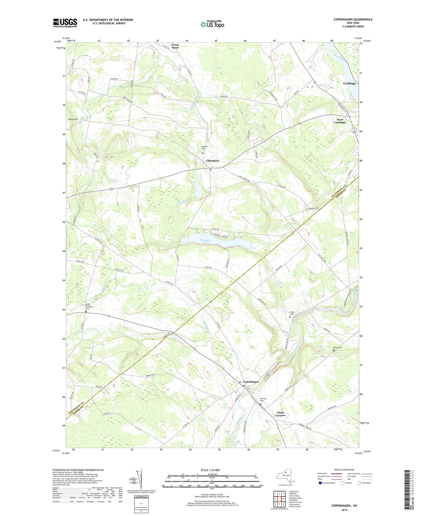 Copenhagen New York US Topo Map Image