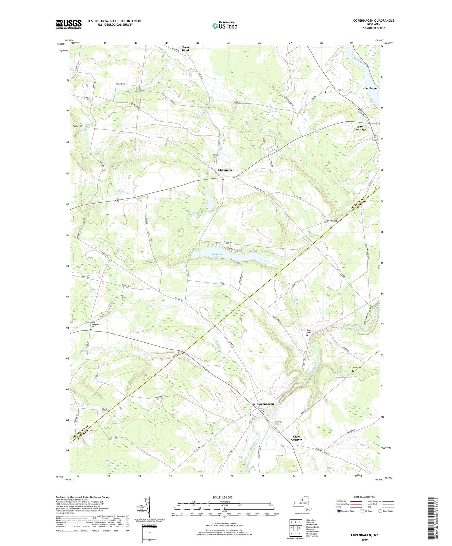 Copenhagen New York US Topo Map Image