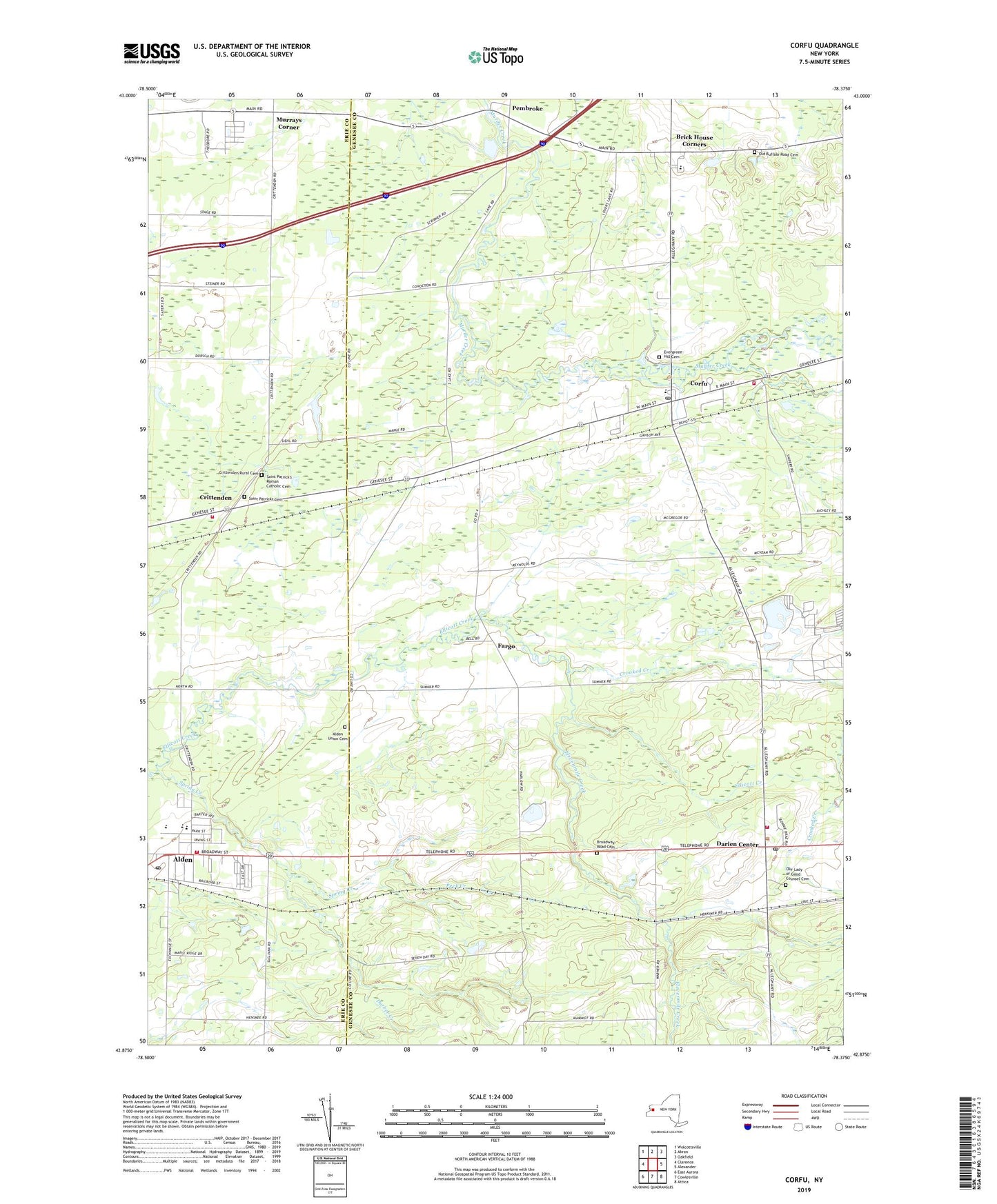 Corfu New York US Topo Map Image