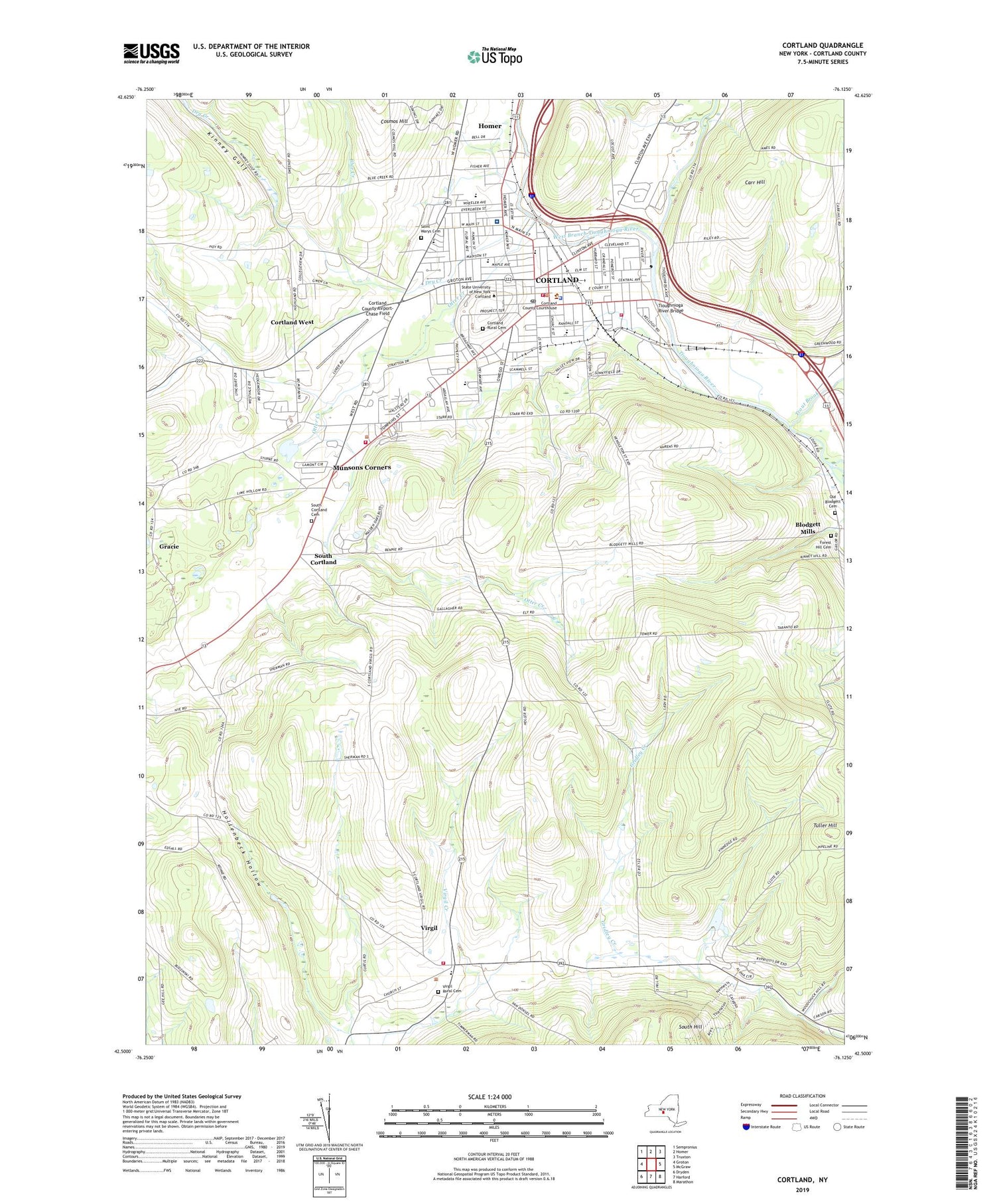 Cortland New York US Topo Map Image