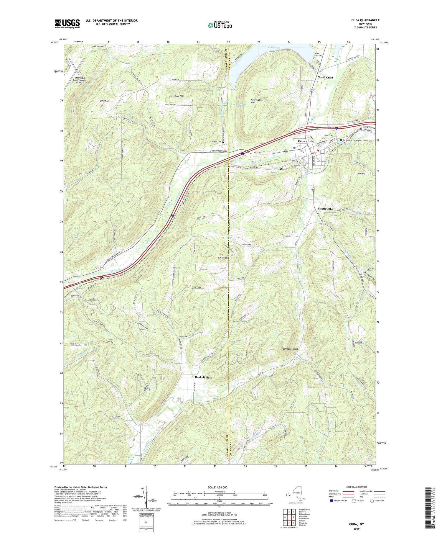 Cuba New York US Topo Map Image