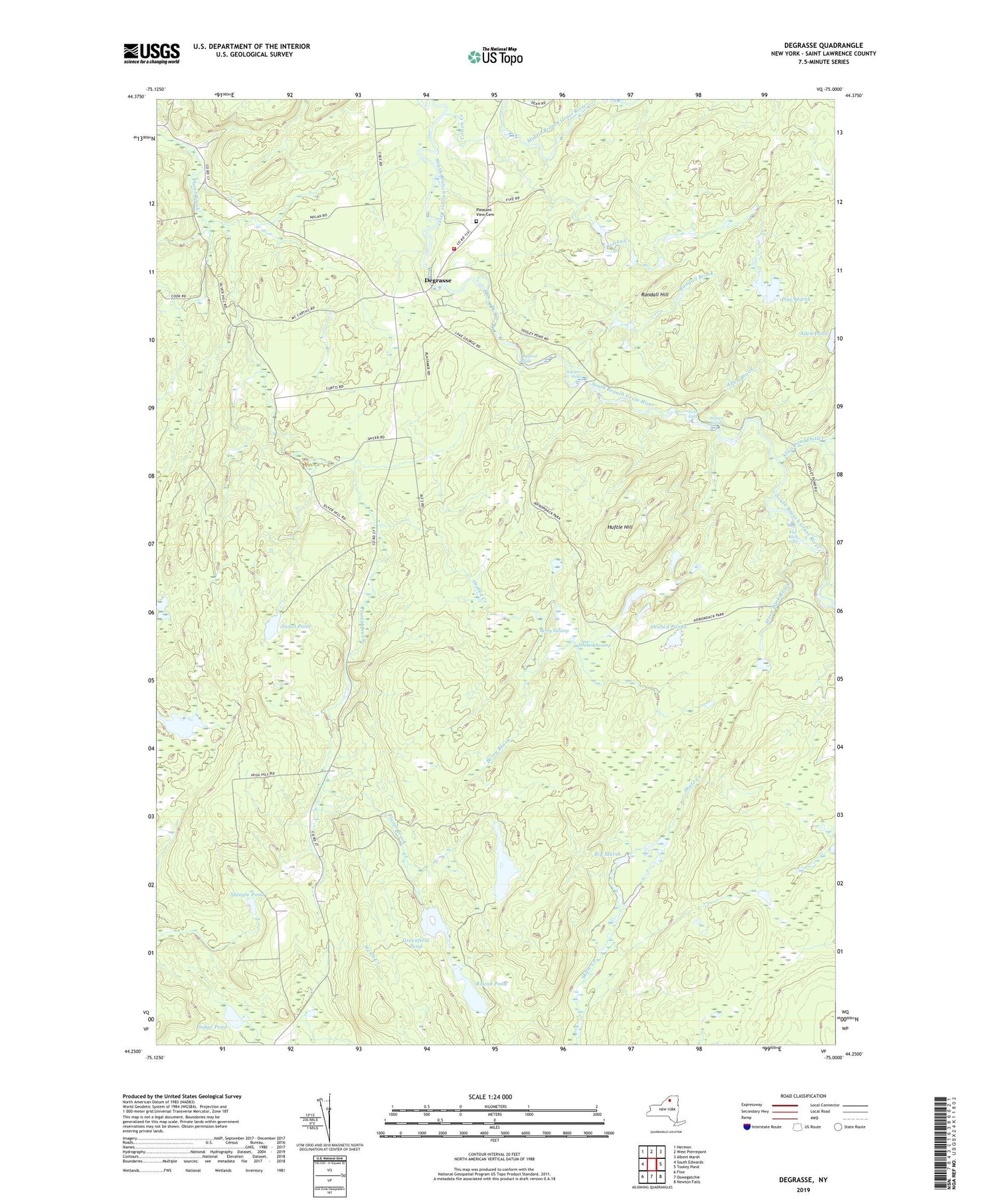 Degrasse New York US Topo Map Image