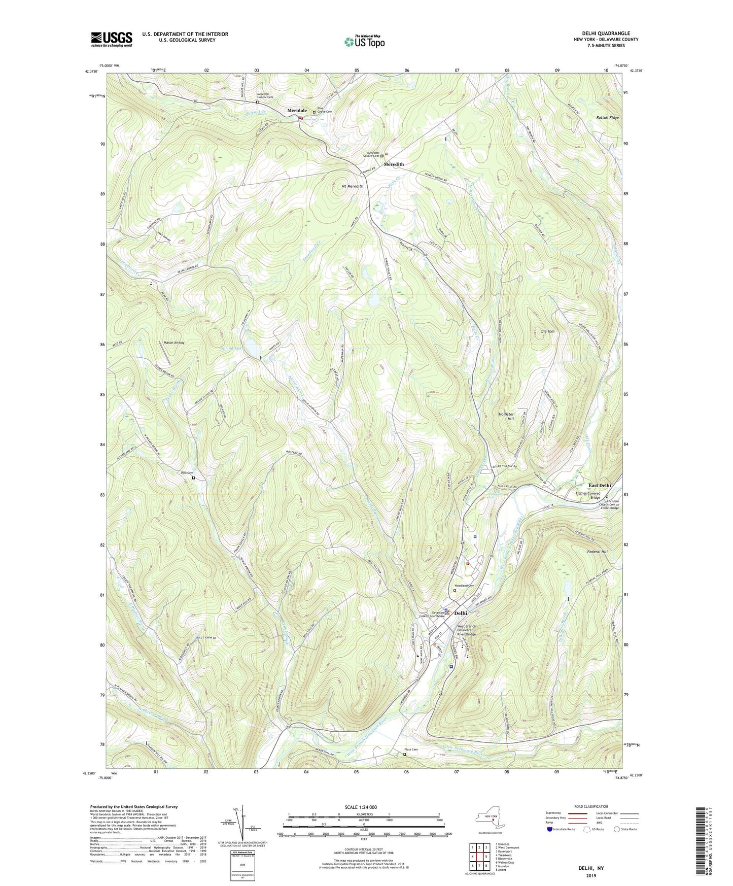 Delhi New York US Topo Map Image