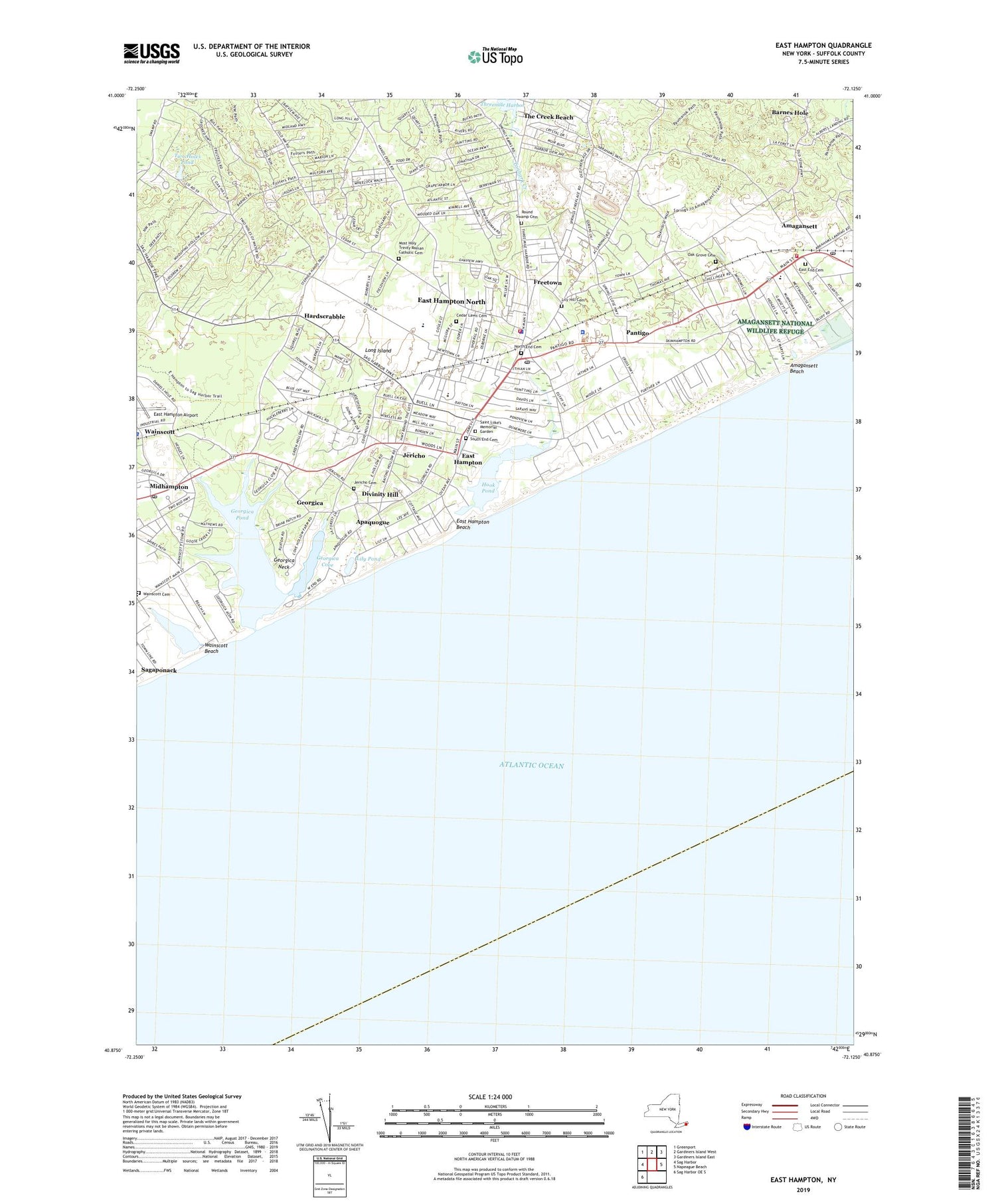 East Hampton New York US Topo Map Image