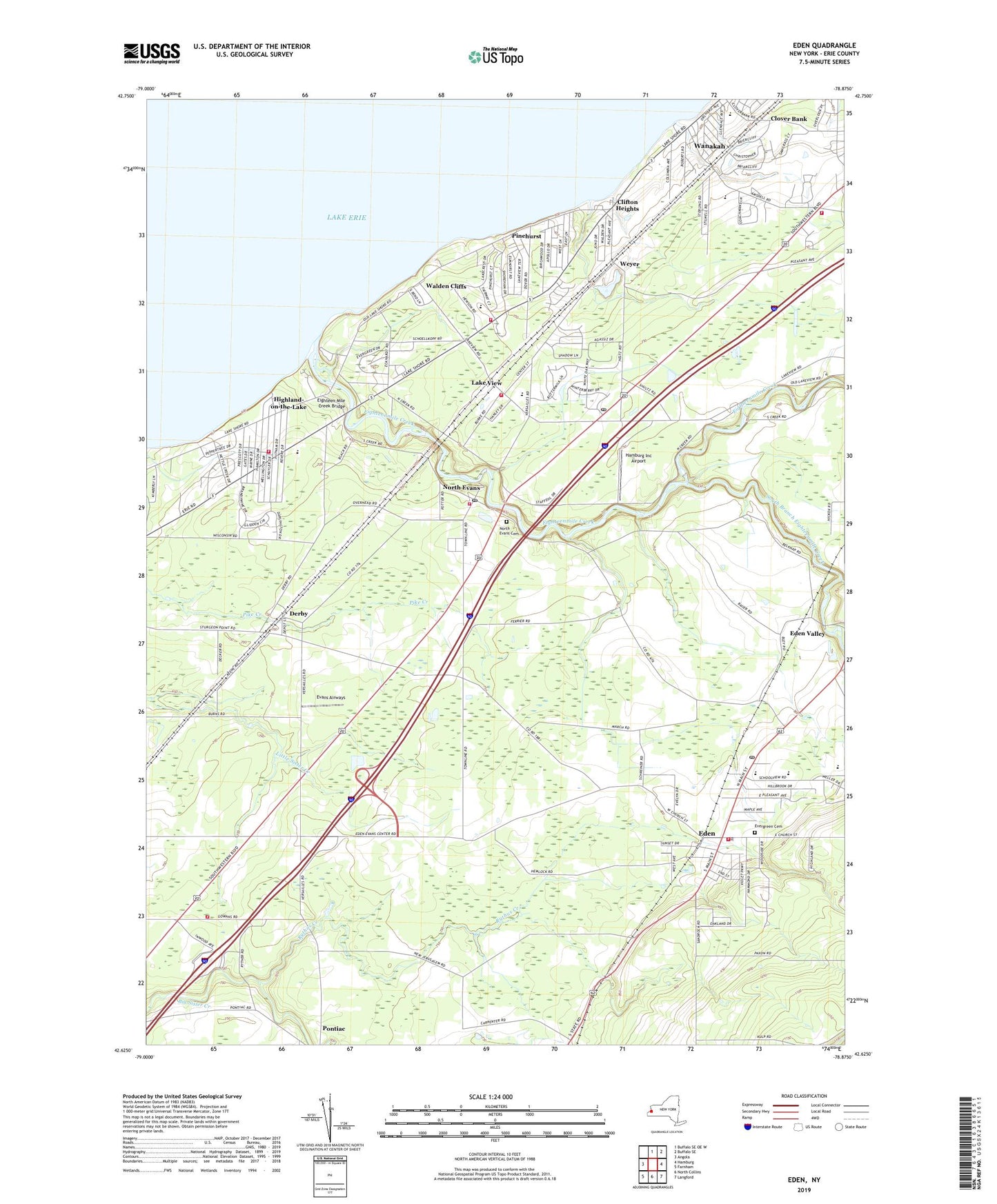 Eden New York US Topo Map Image
