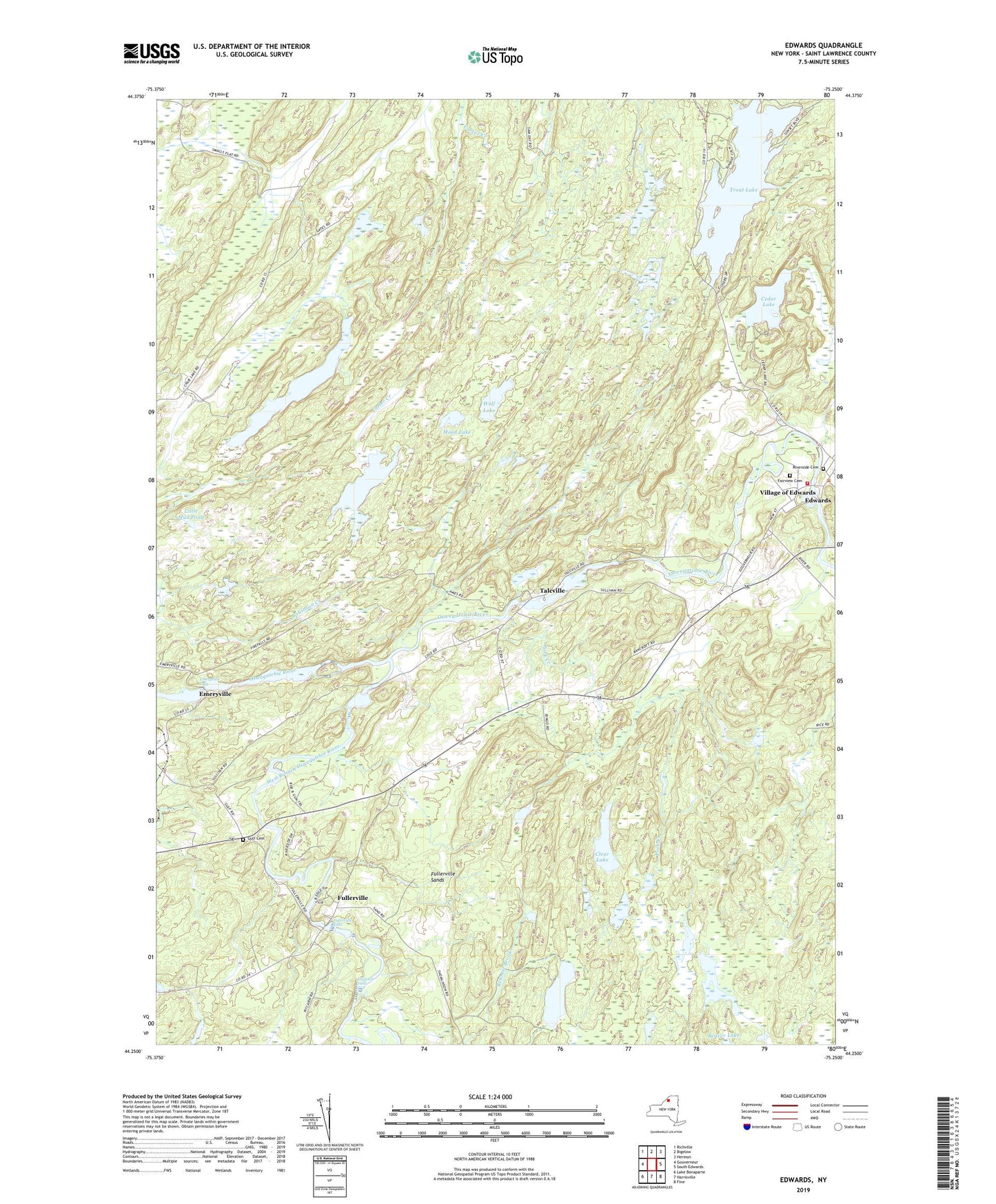 Edwards New York US Topo Map Image