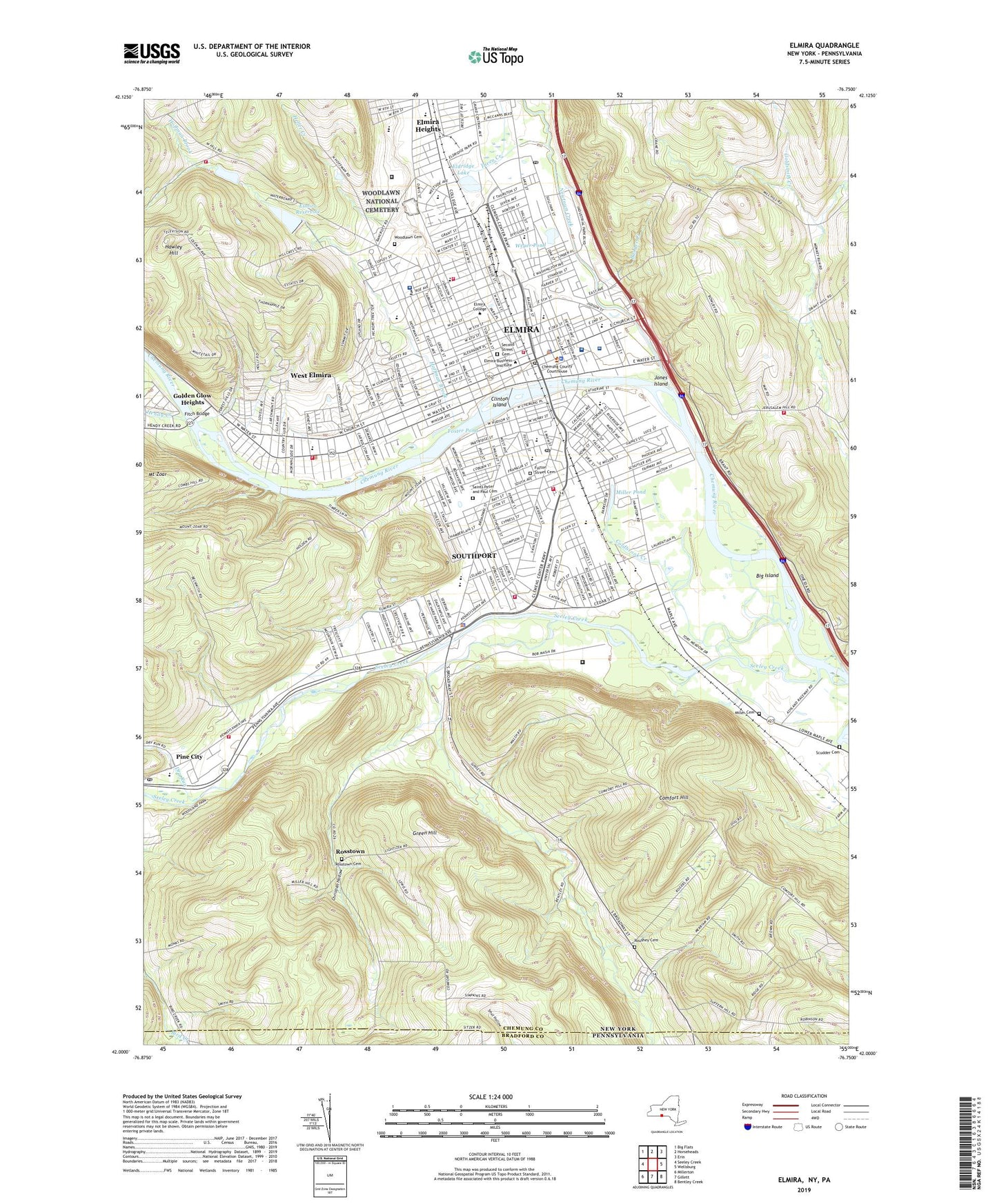 Elmira New York US Topo Map Image