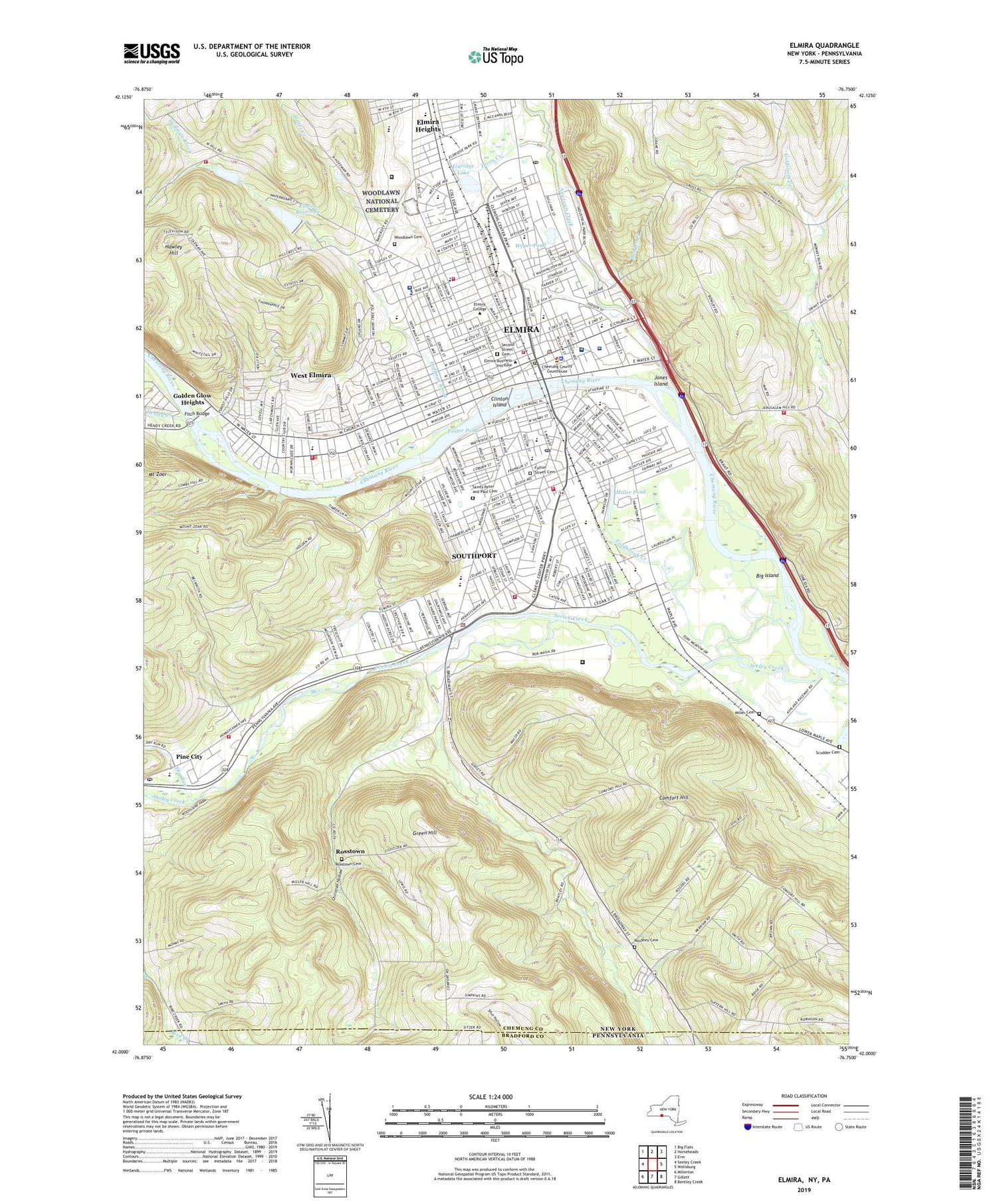 Elmira New York US Topo Map Image
