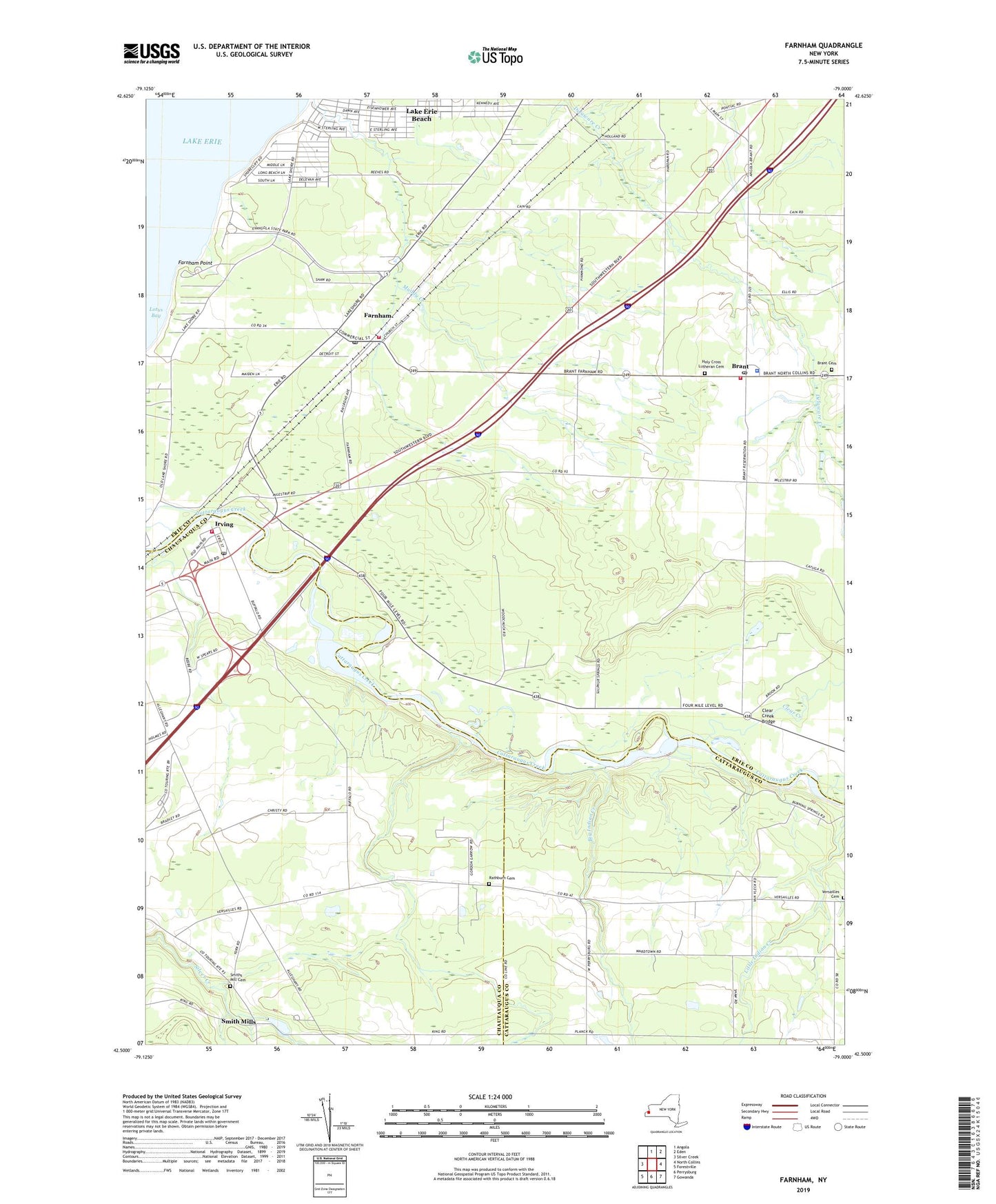 Farnham New York US Topo Map Image