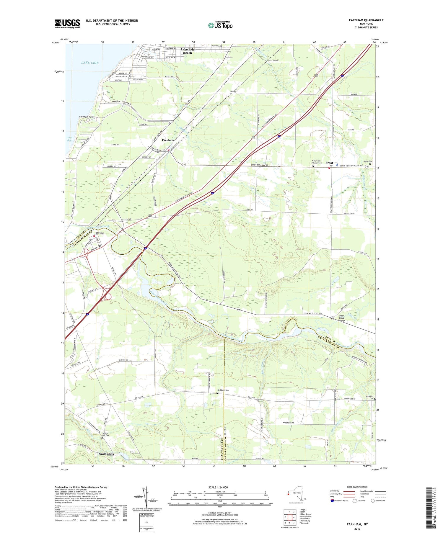 Farnham New York US Topo Map Image