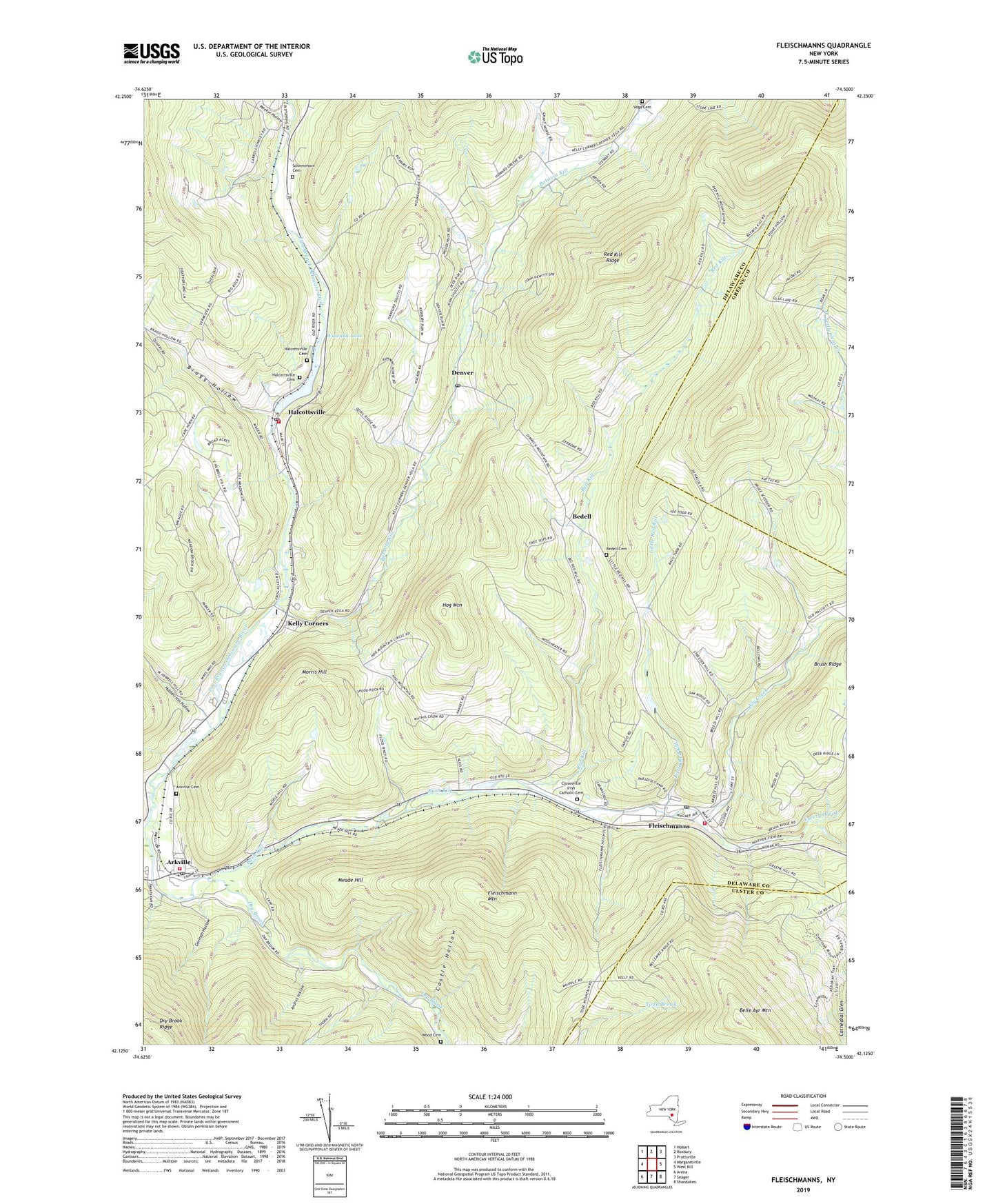Fleischmanns New York US Topo Map Image