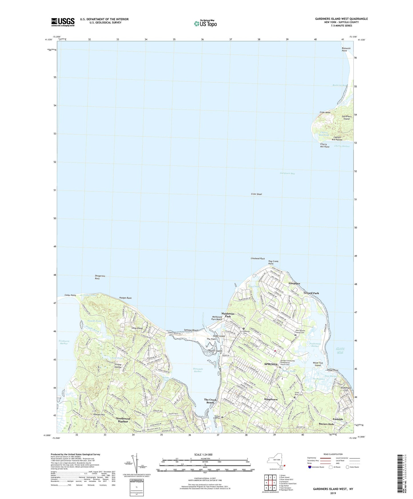 Gardiners Island West New York US Topo Map Image