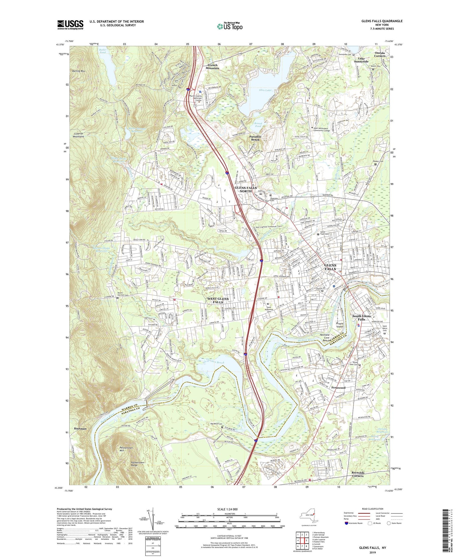 Glens Falls New York US Topo Map Image