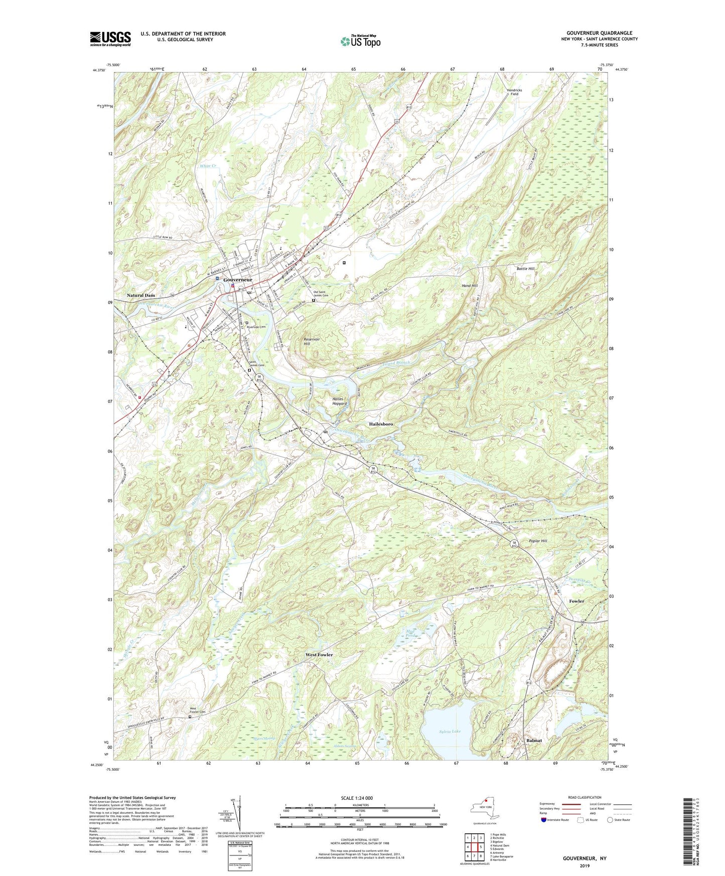 Gouverneur New York US Topo Map Image