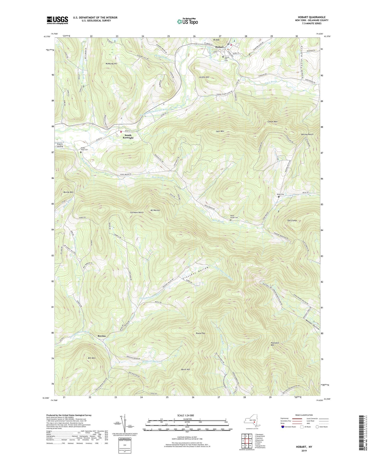 Hobart New York US Topo Map Image