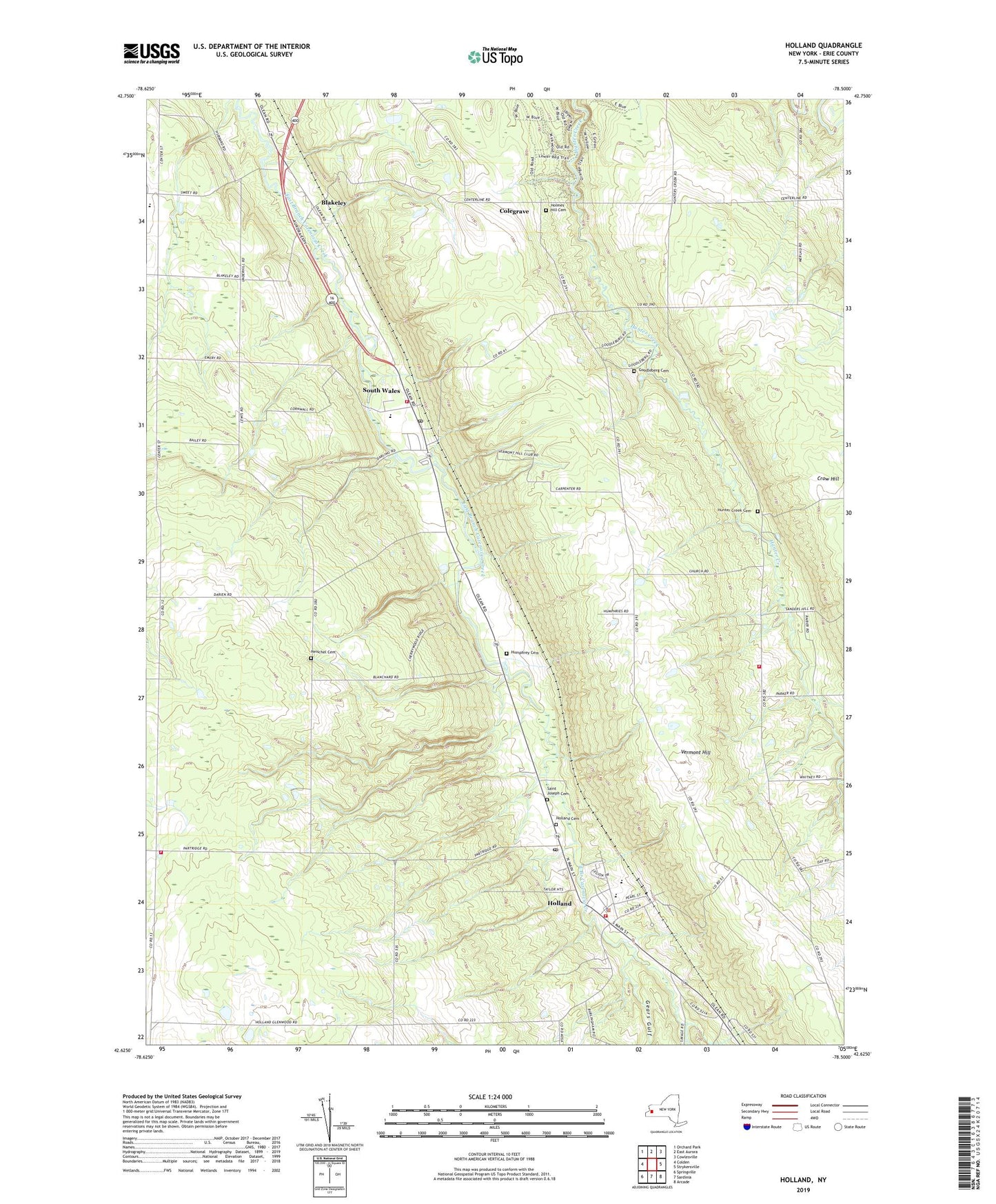 Holland New York US Topo Map Image