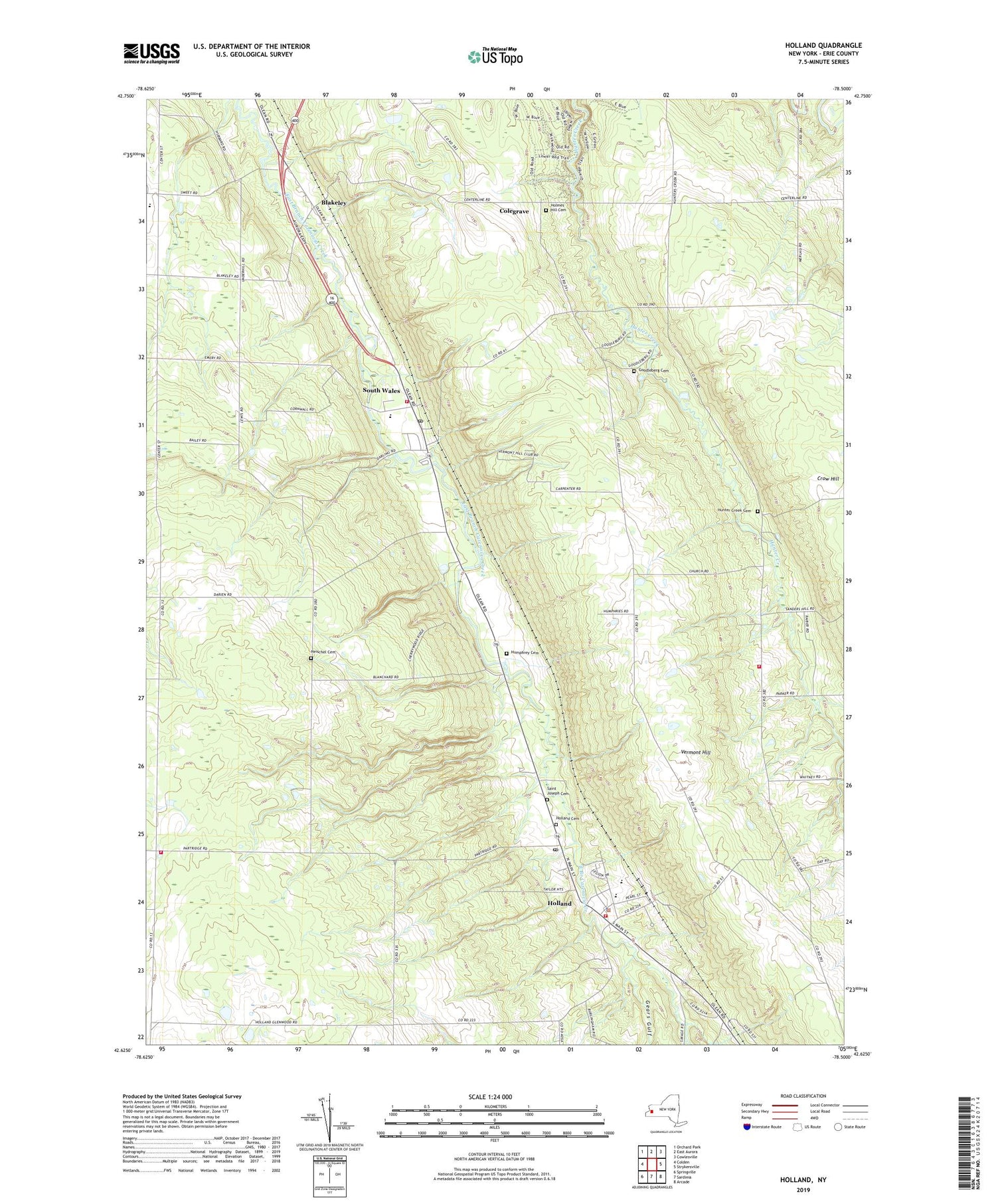 Holland New York US Topo Map Image