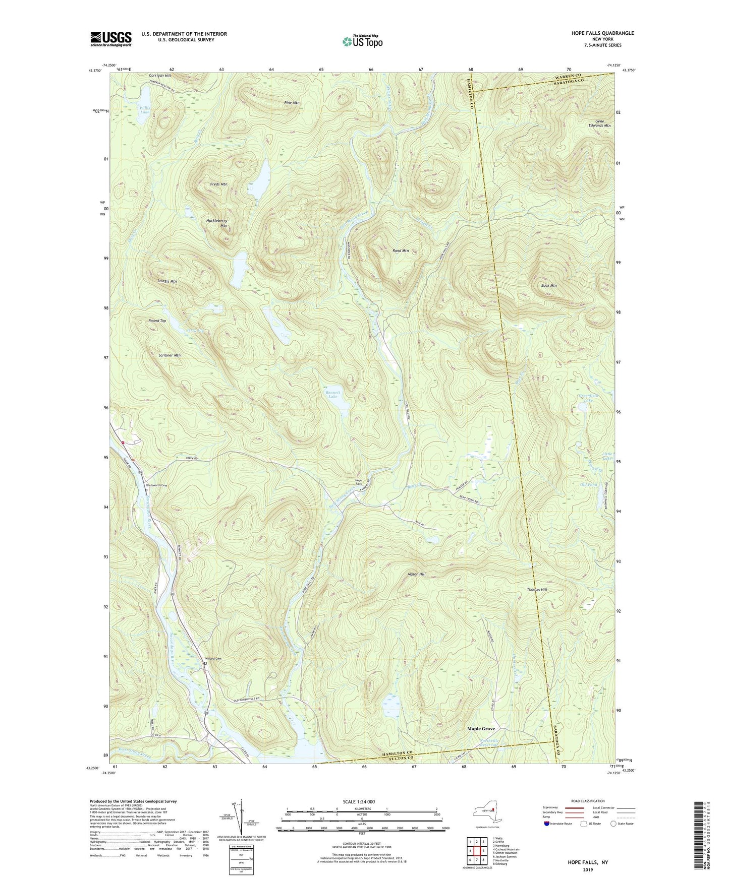 Hope Falls New York US Topo Map Image