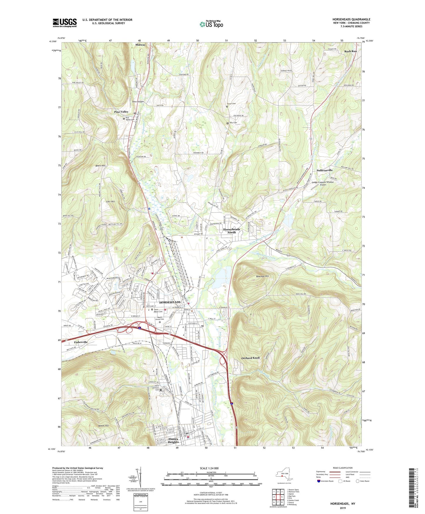 Horseheads New York US Topo Map Image