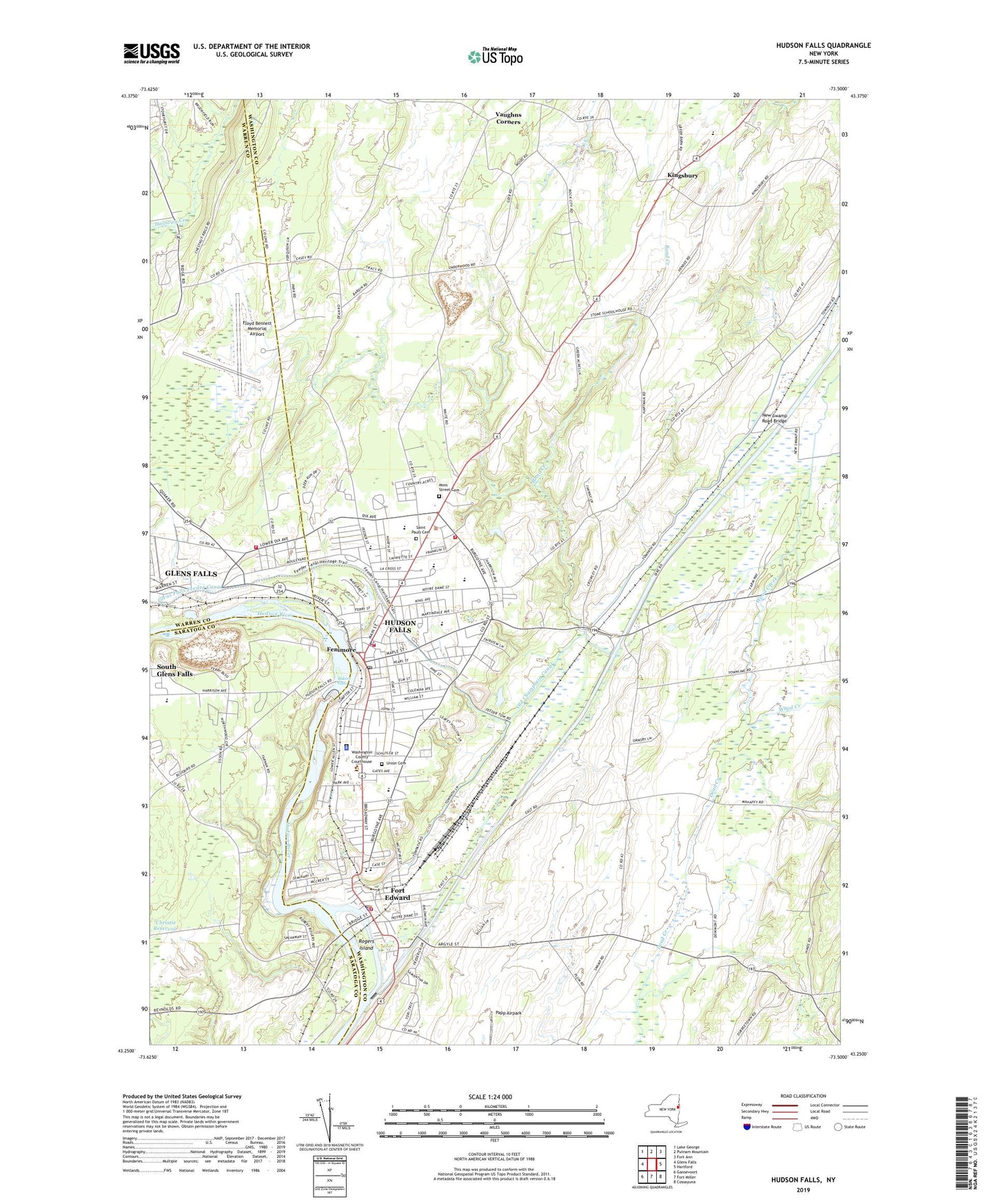 Hudson Falls New York US Topo Map Image
