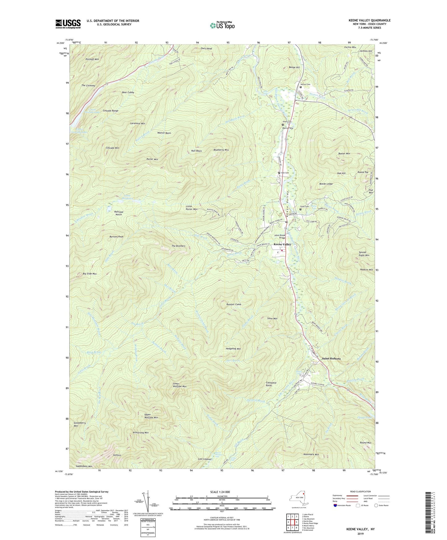 Keene Valley New York US Topo Map Image