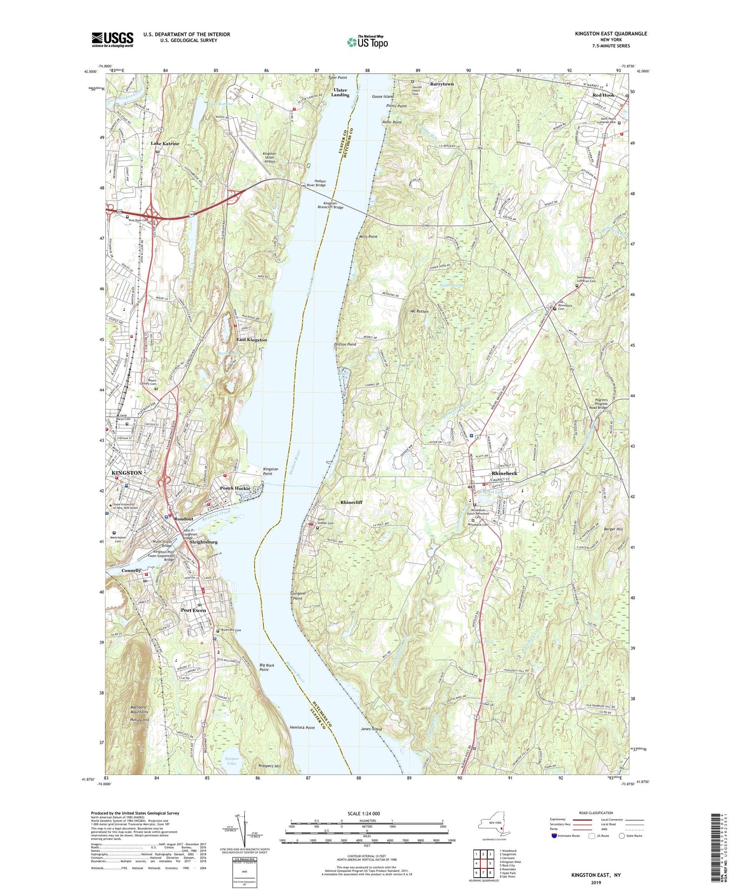 Kingston East New York US Topo Map Image