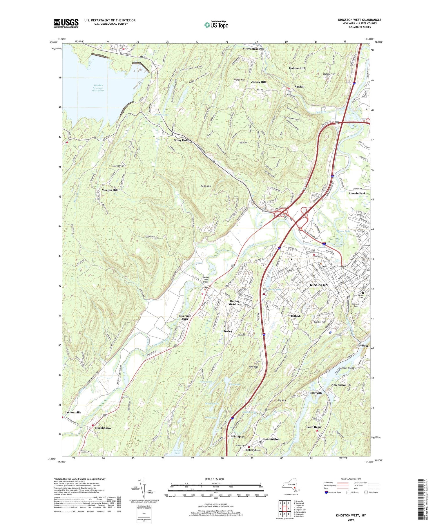 Kingston West New York US Topo Map Image