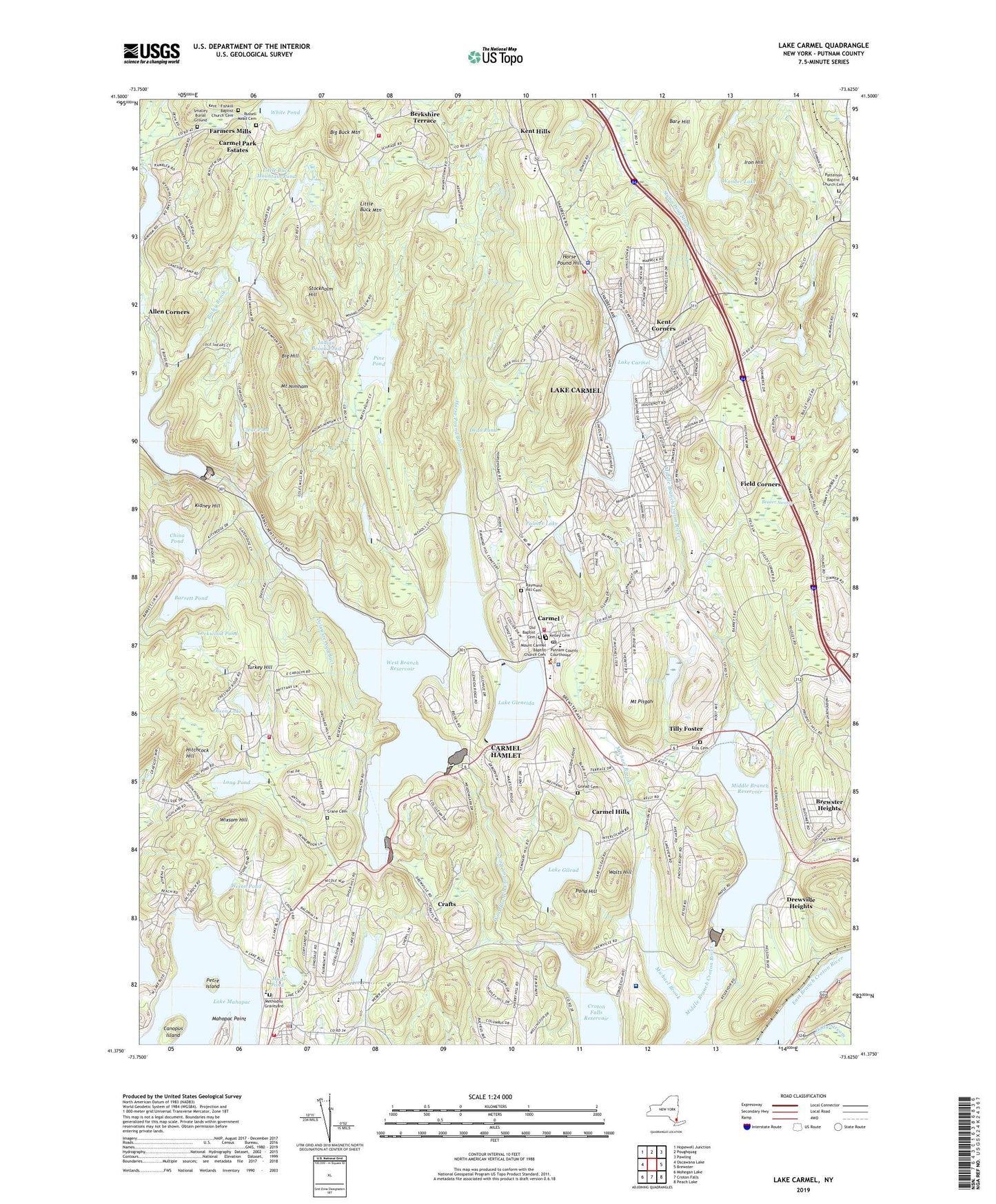 Lake Carmel New York US Topo Map Image