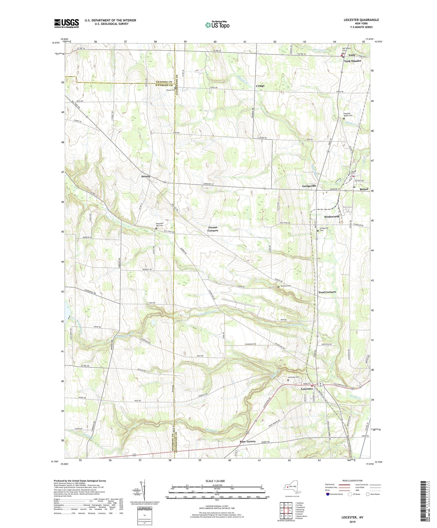 Leicester New York US Topo Map Image