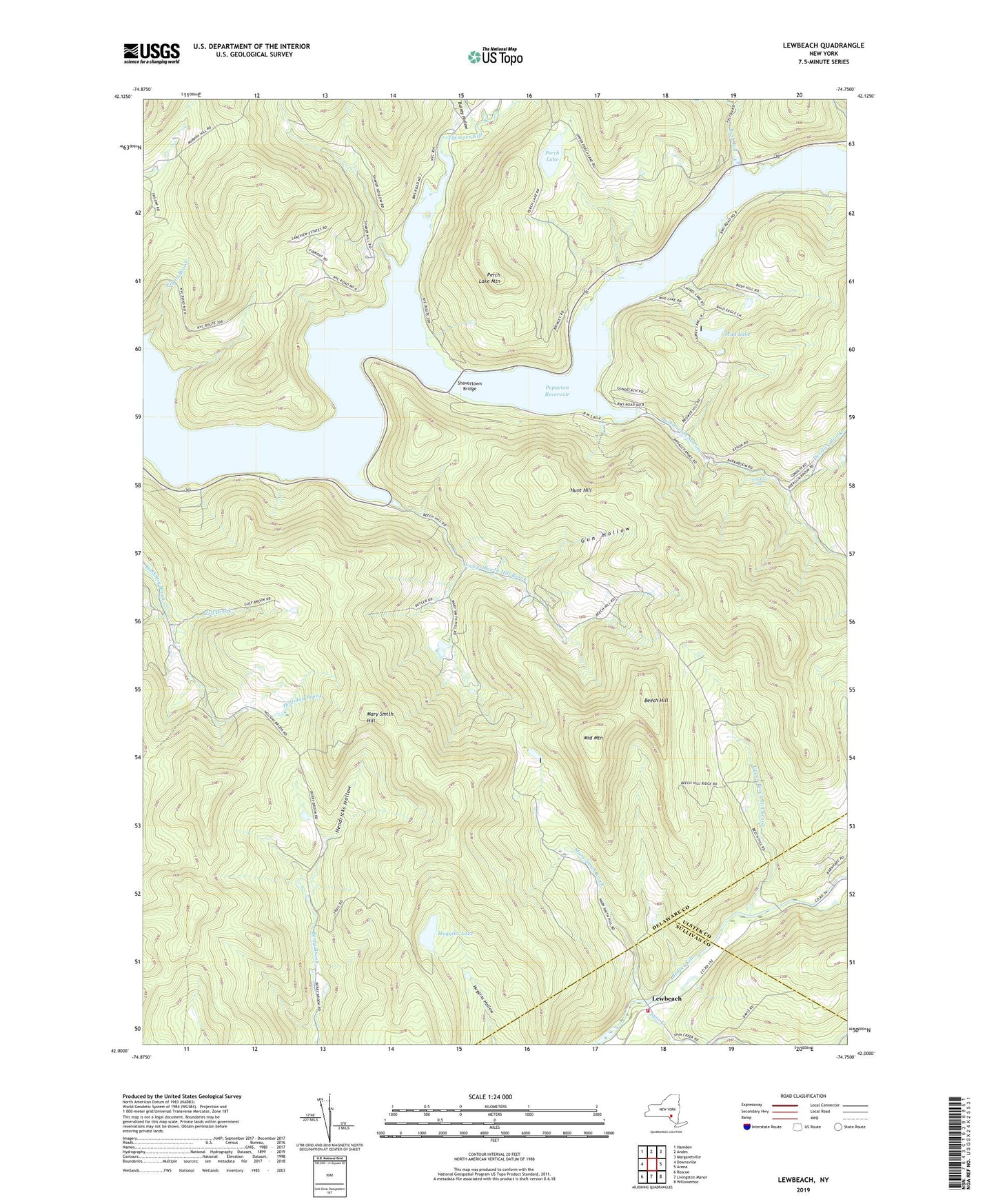 Lewbeach New York US Topo Map Image