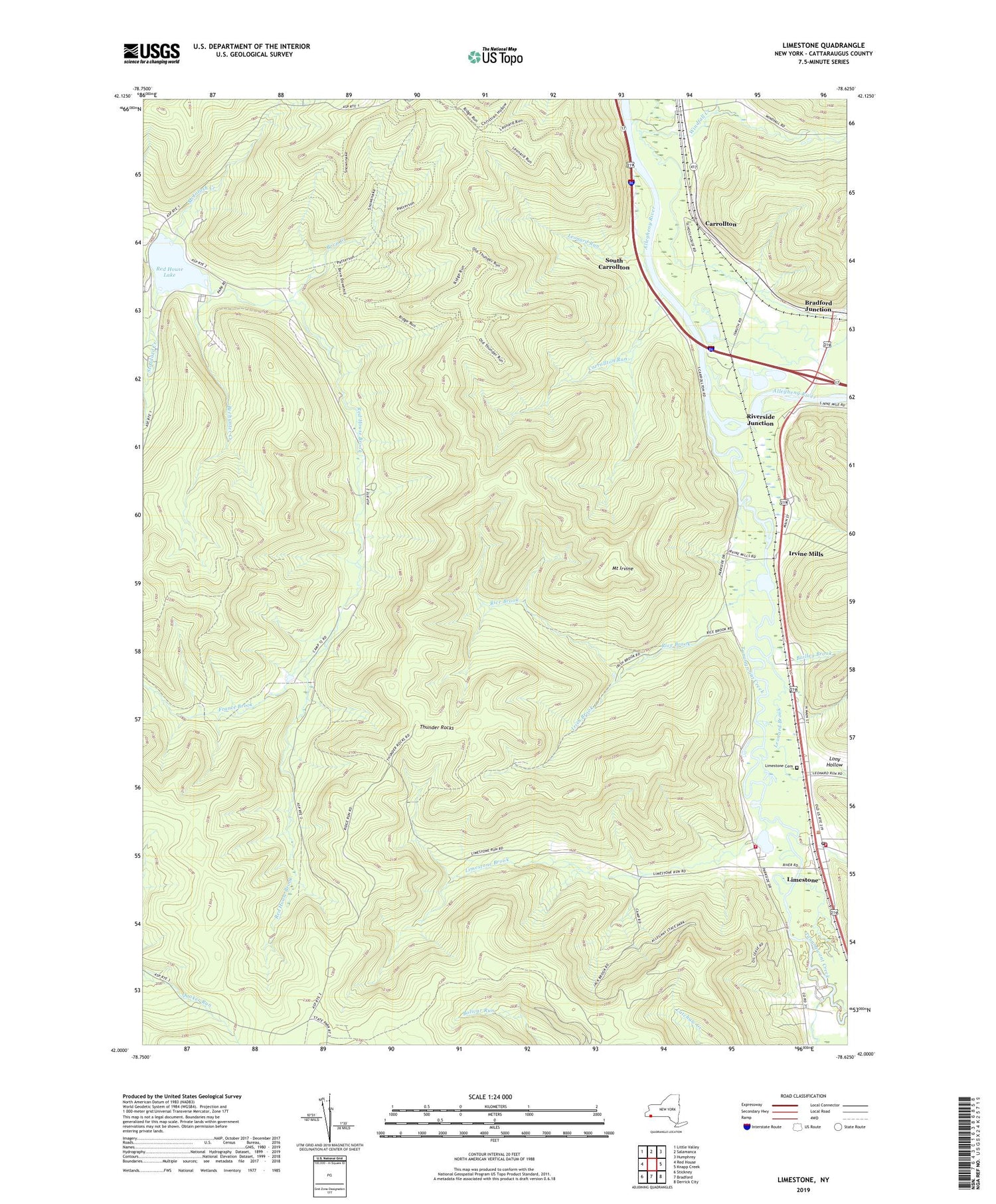 Limestone New York US Topo Map Image