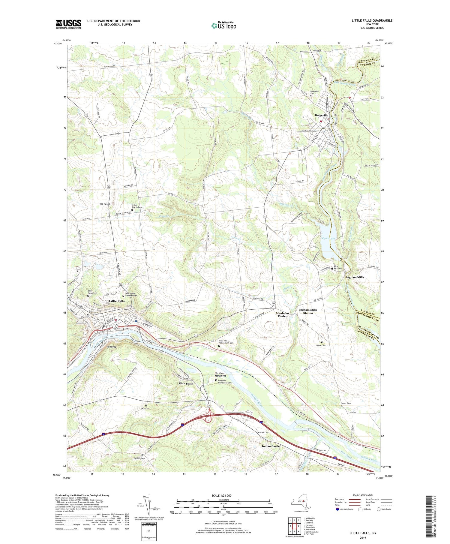 Little Falls New York US Topo Map Image