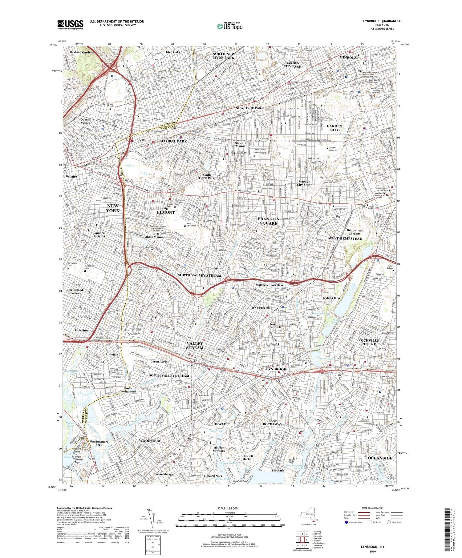 Lynbrook New York US Topo Map Image