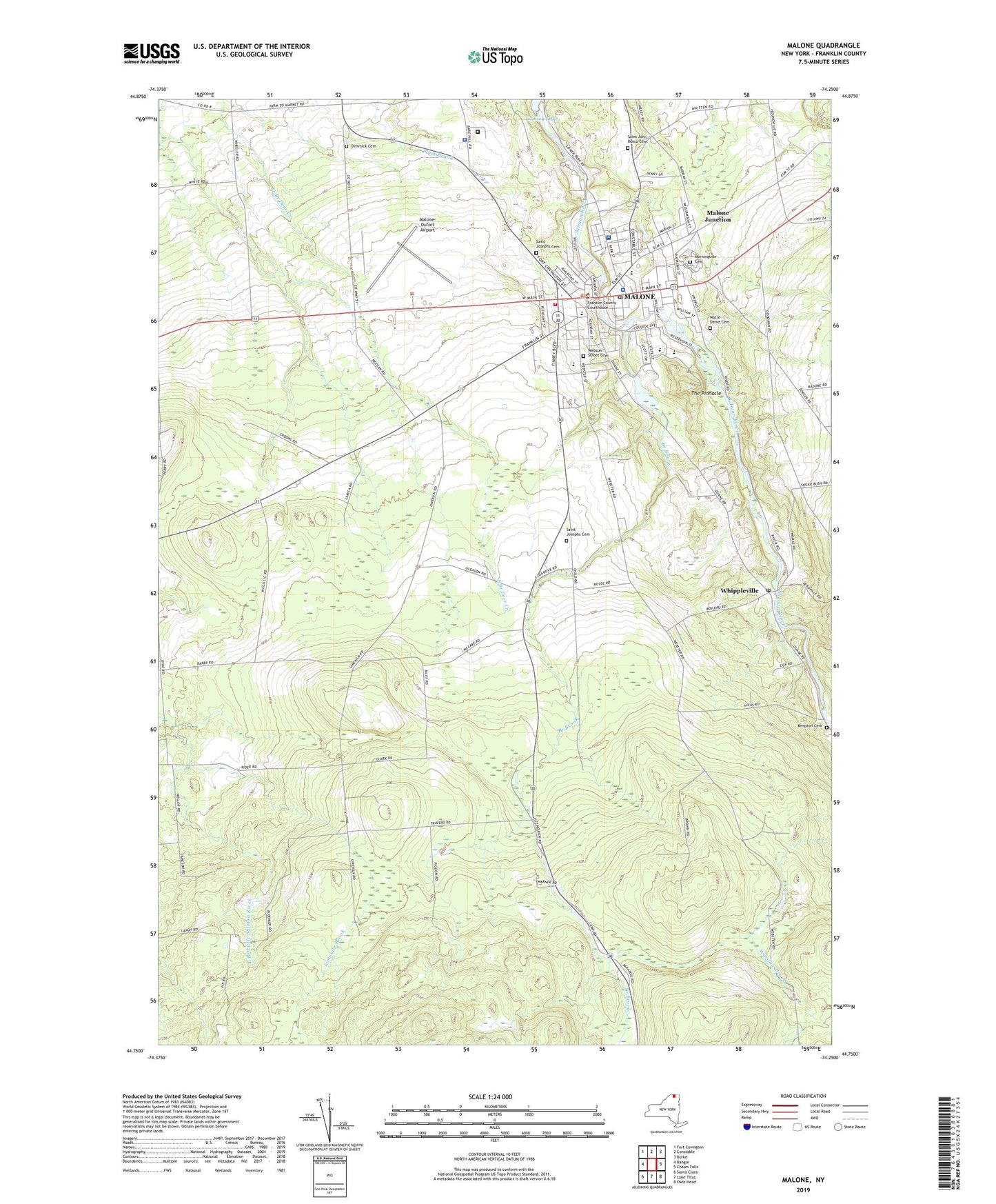 Malone New York US Topo Map Image