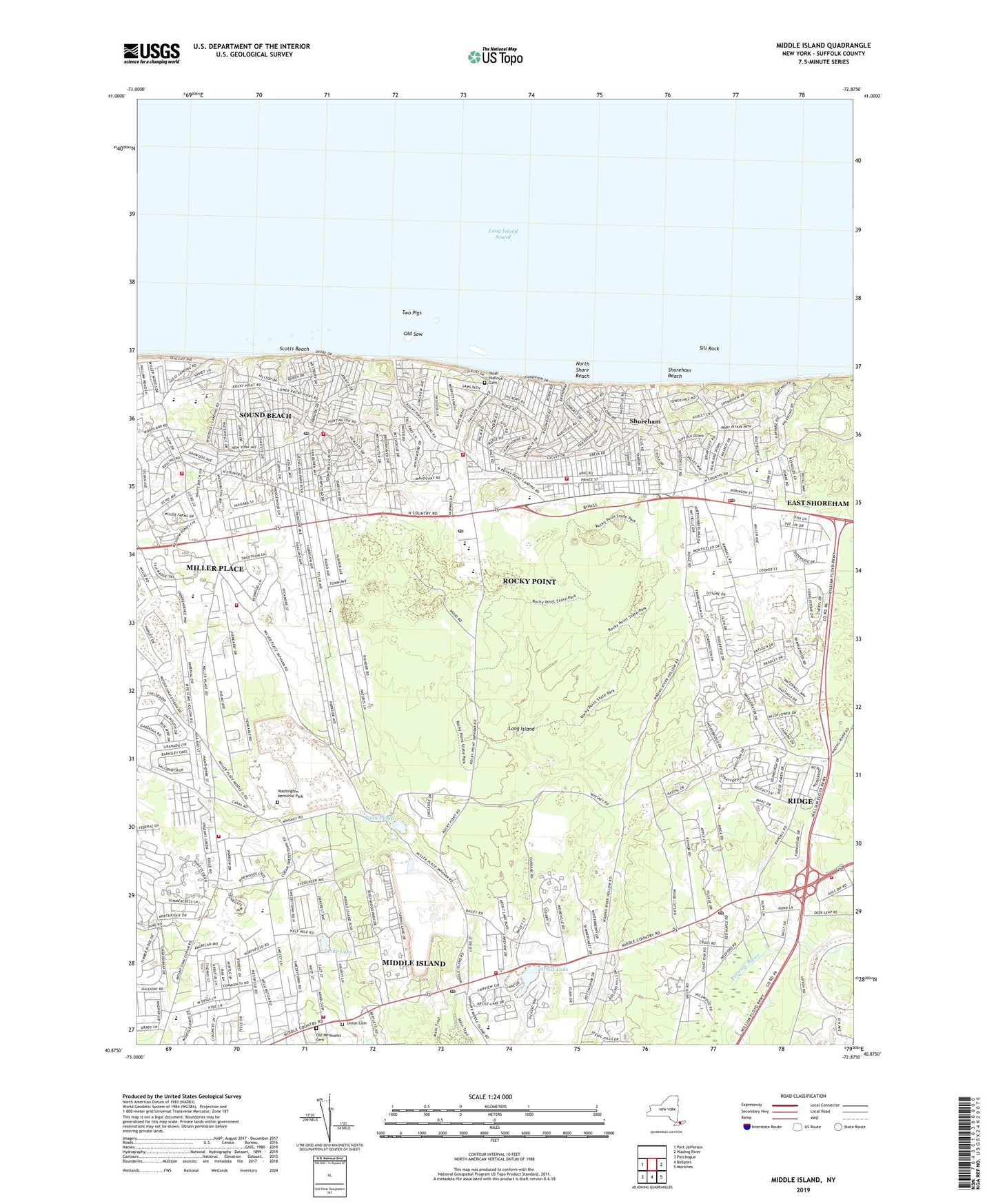 Middle Island New York US Topo Map Image