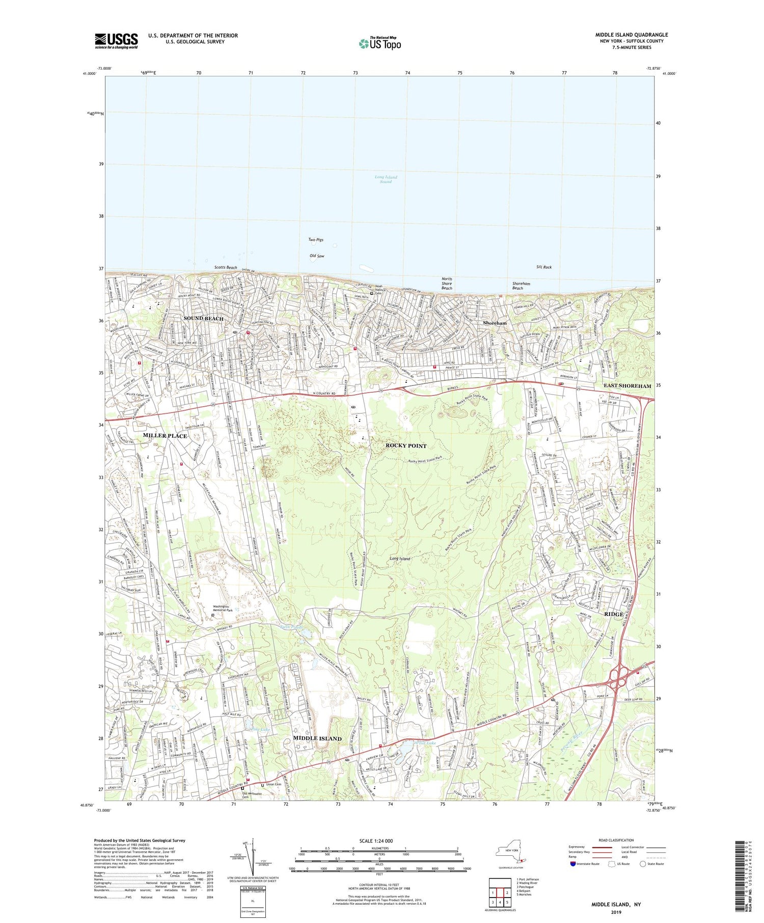 Middle Island New York US Topo Map Image