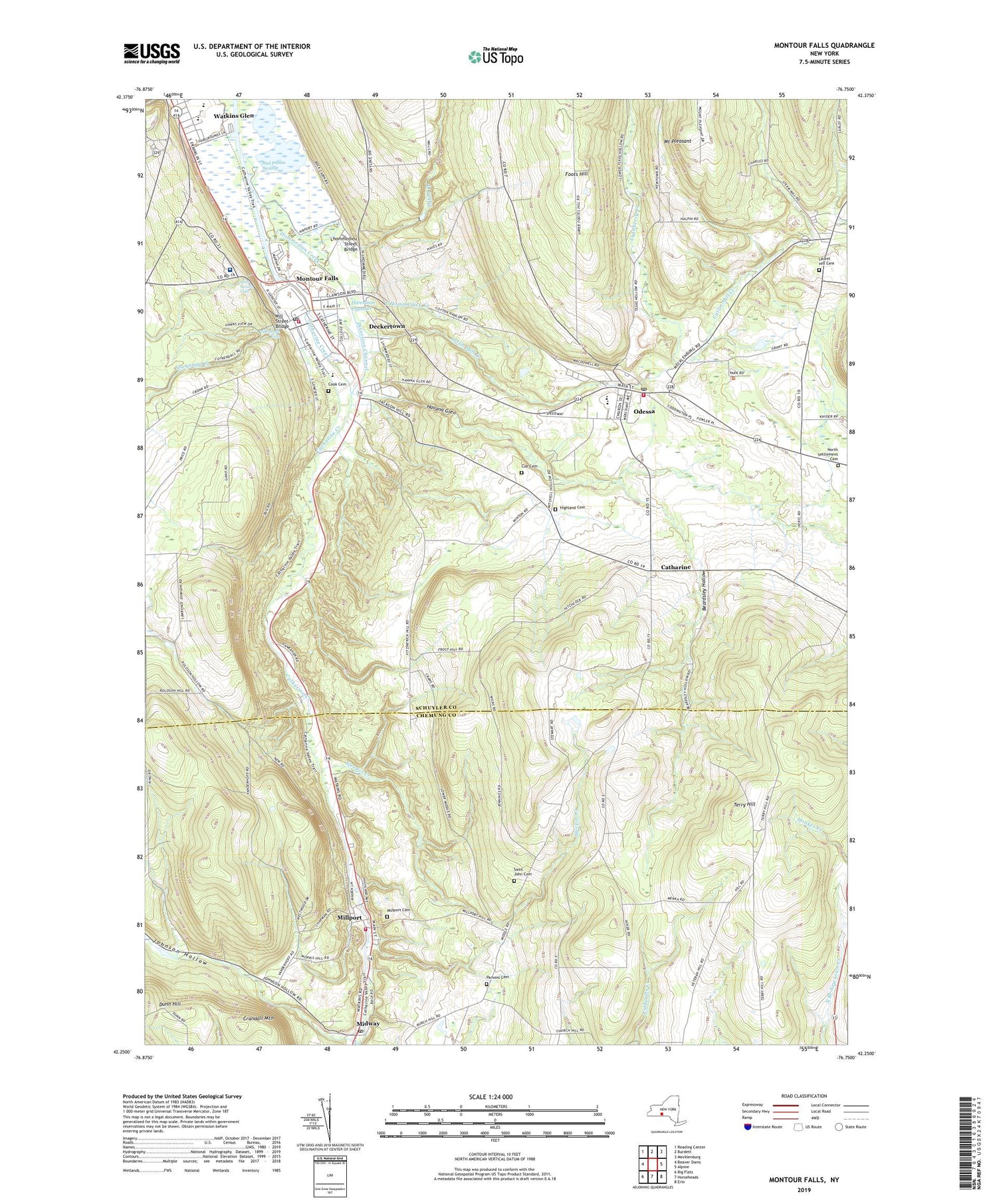 Montour Falls New York US Topo Map Image
