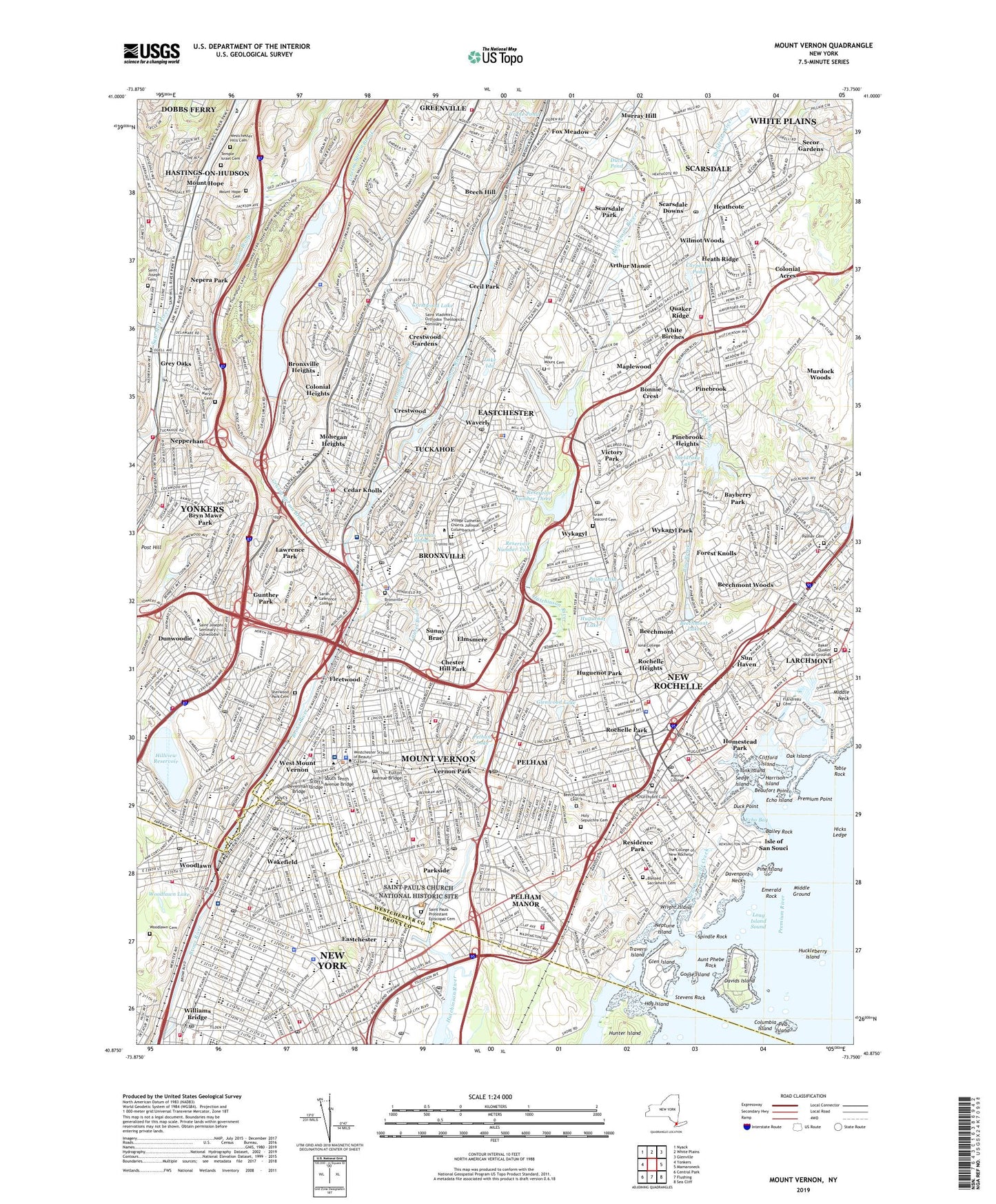 Mount Vernon New York US Topo Map Image