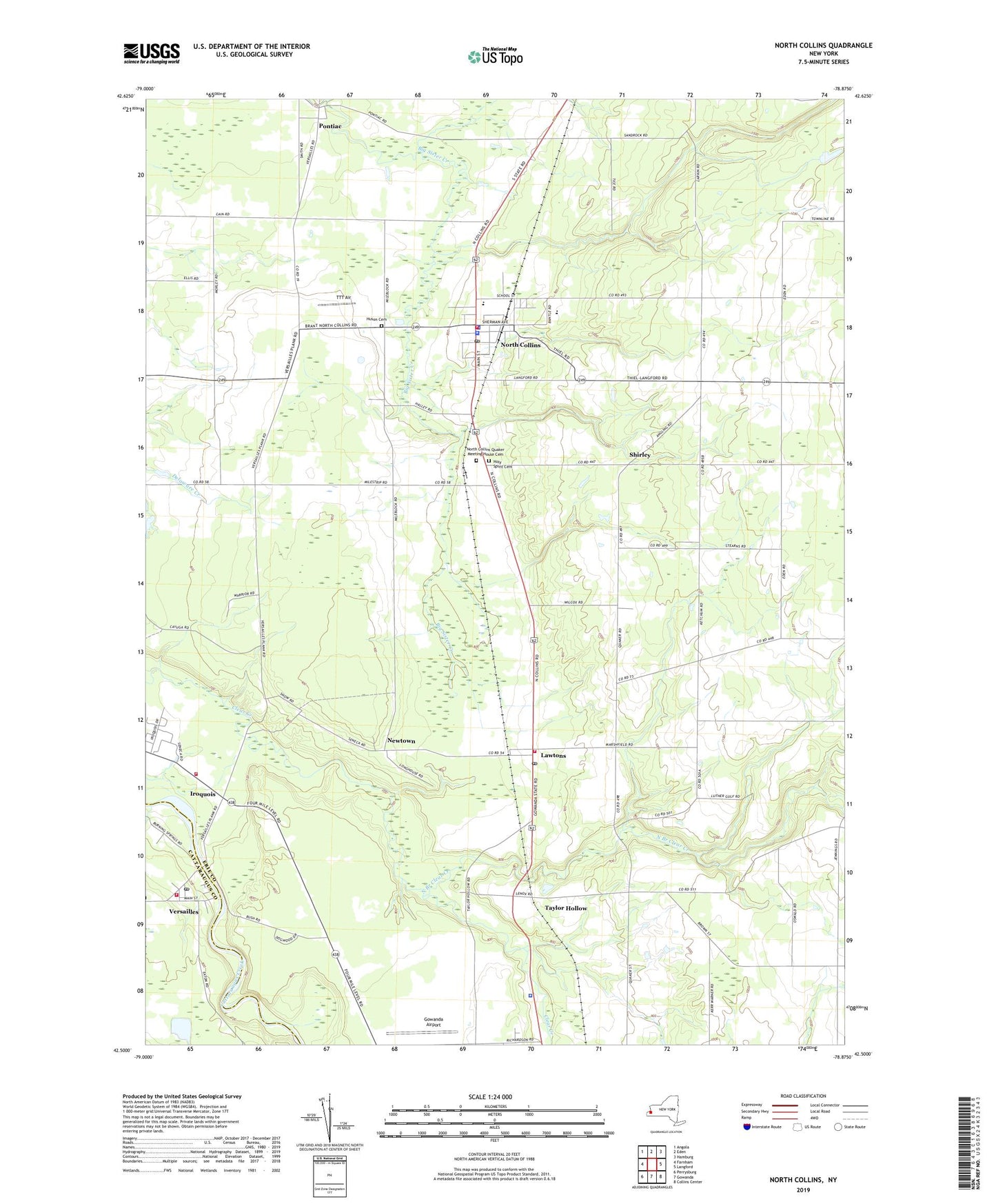 North Collins New York US Topo Map Image