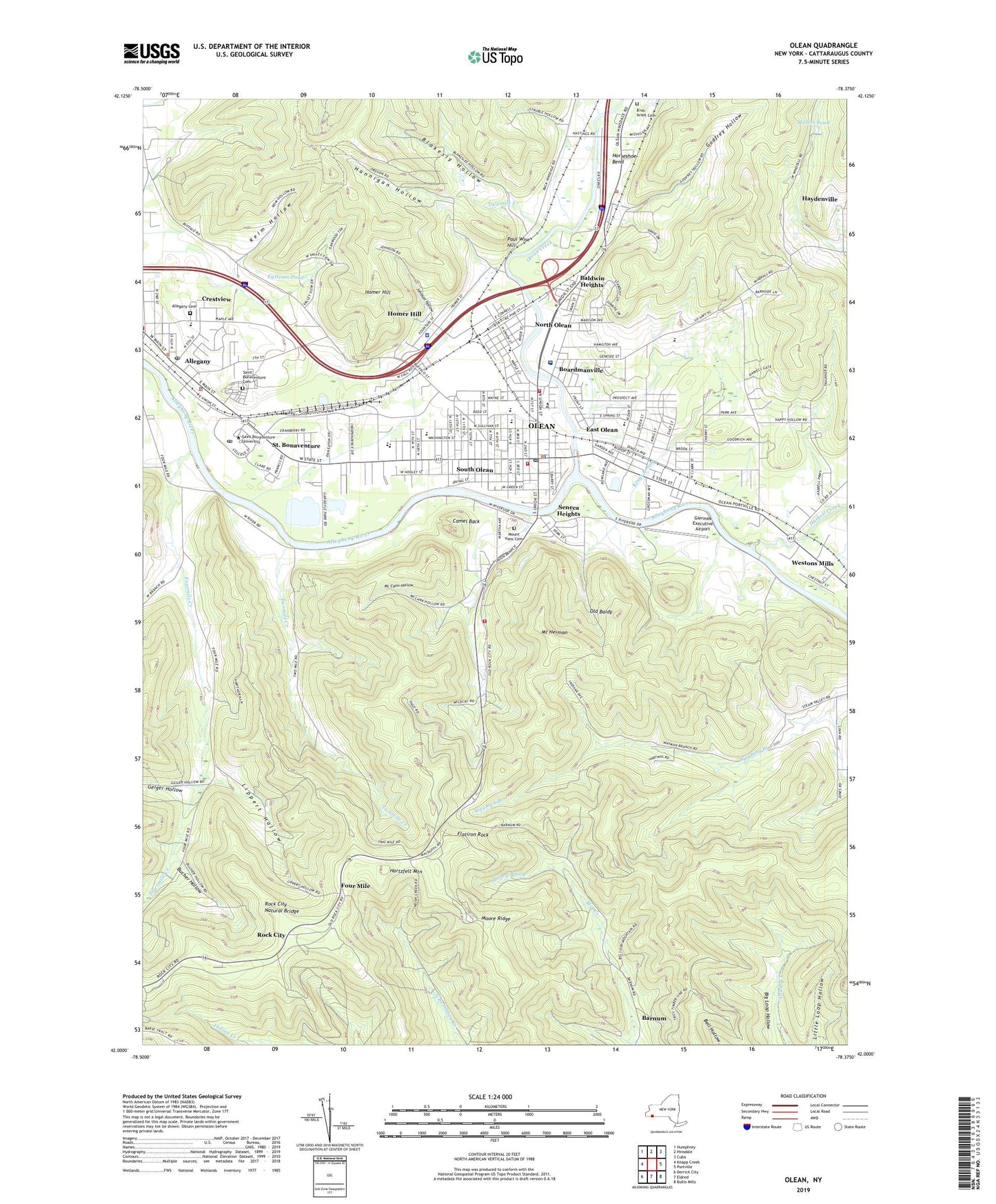 Olean New York US Topo Map Image