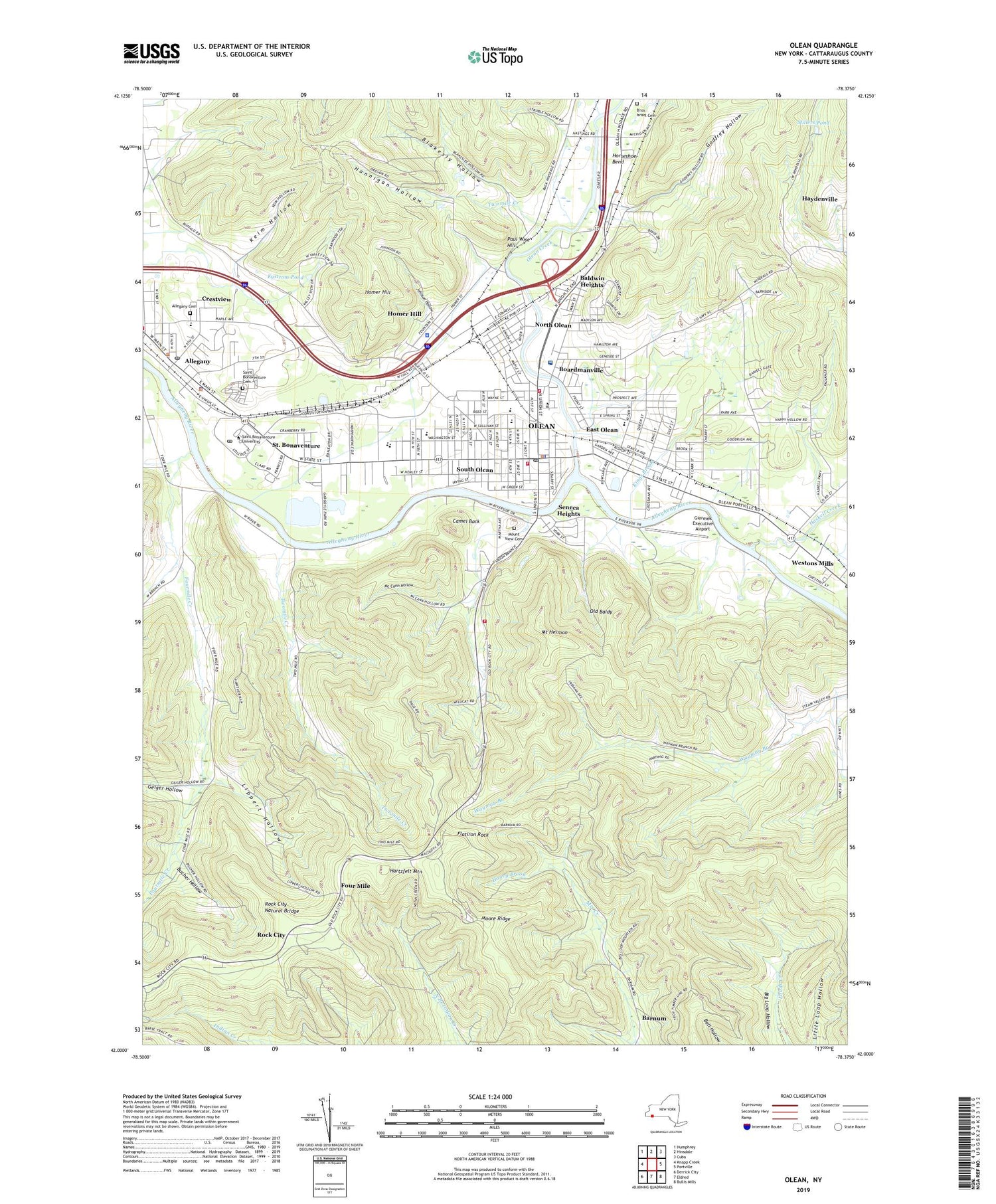 Olean New York US Topo Map Image