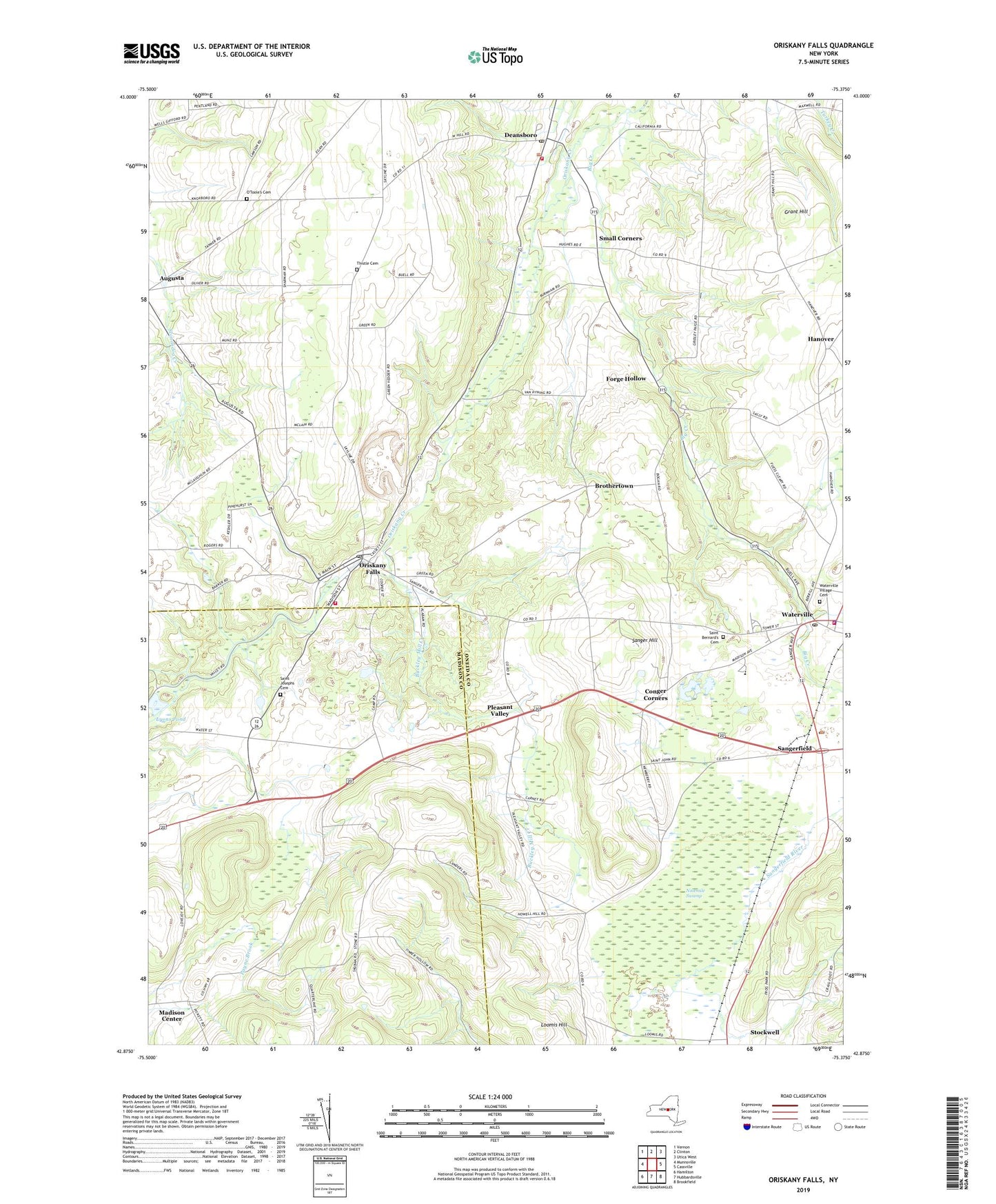 Oriskany Falls New York US Topo Map Image