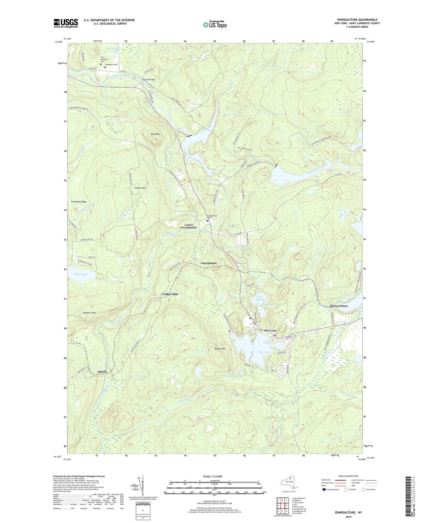 Oswegatchie New York US Topo Map Image