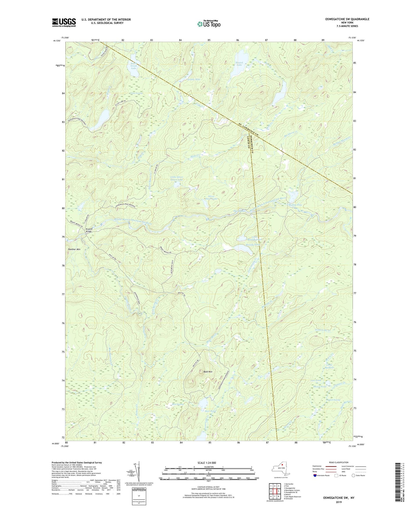 Oswegatchie SW New York US Topo Map Image